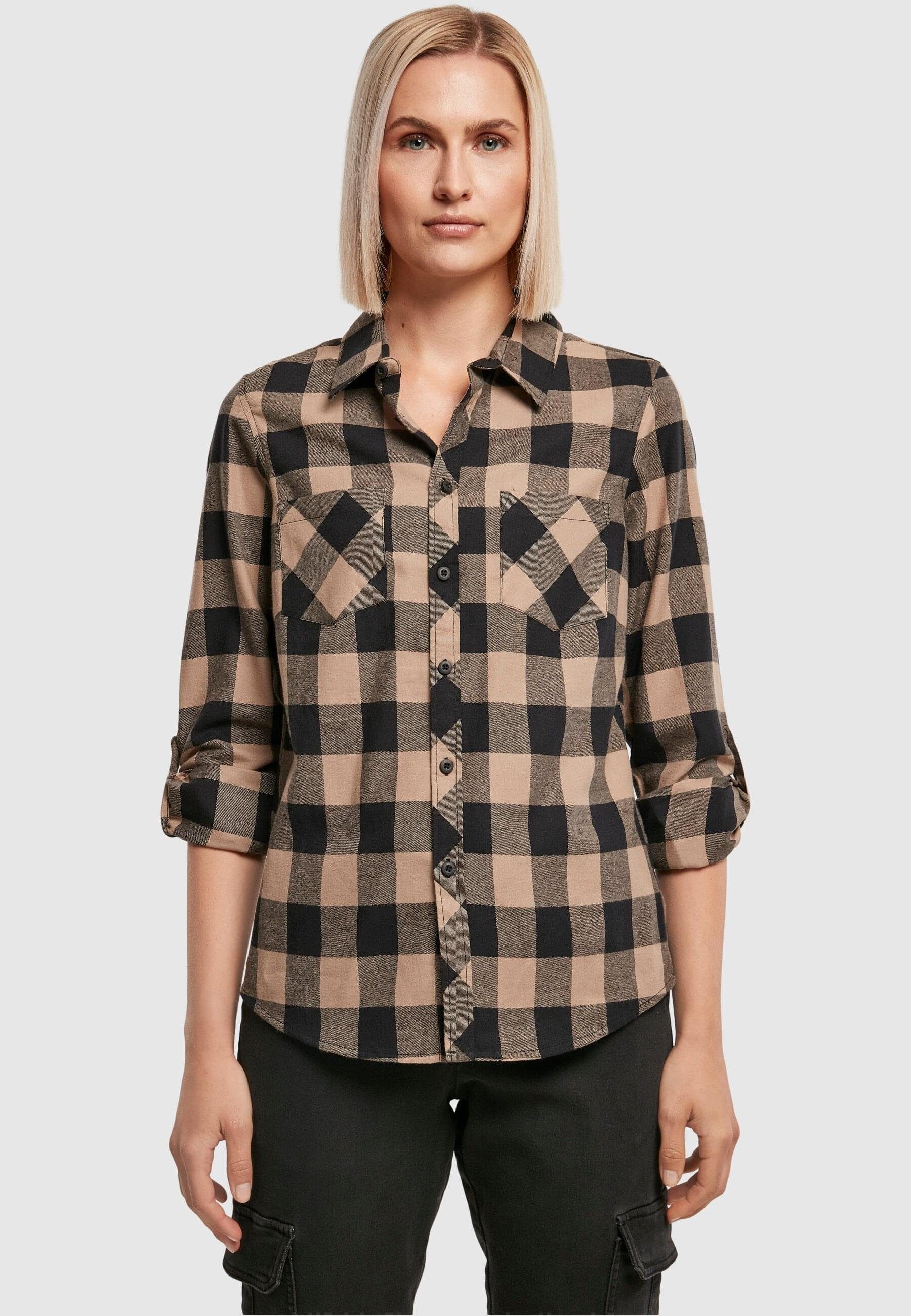 Flanell CLASSICS Langarmhemd Ladies (1-tlg) URBAN black-softtaupe Shirt Turnup Damen Checked