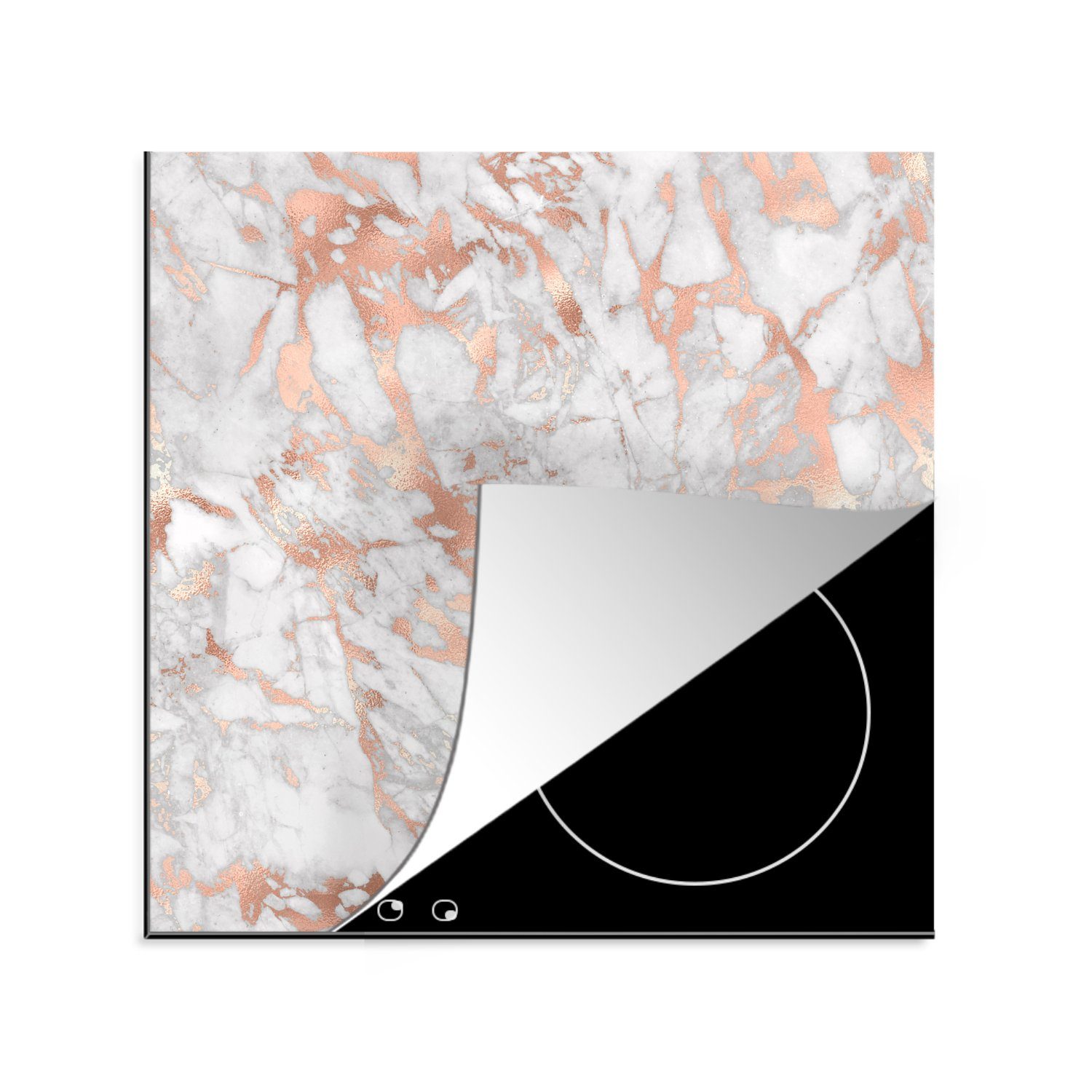 MuchoWow Herdblende-/Abdeckplatte Marmor - Adern - Glitzer, Vinyl, (1 tlg), 78x78 cm, Ceranfeldabdeckung, Arbeitsplatte für küche