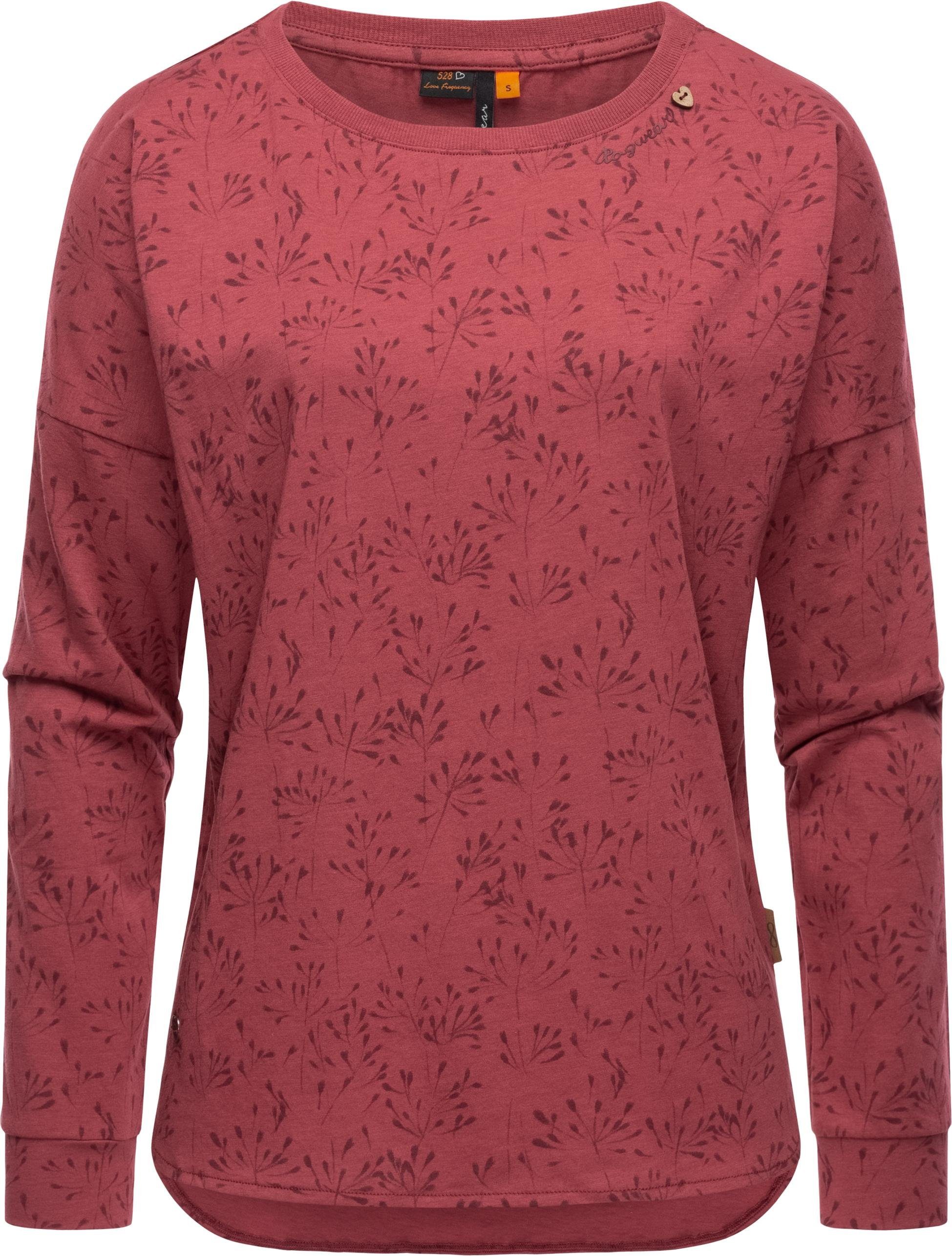 Ragwear Langarmshirt Print Flowery mit Damen Shimona himbeere Long floralem nachhaltigeres Sweatshirt