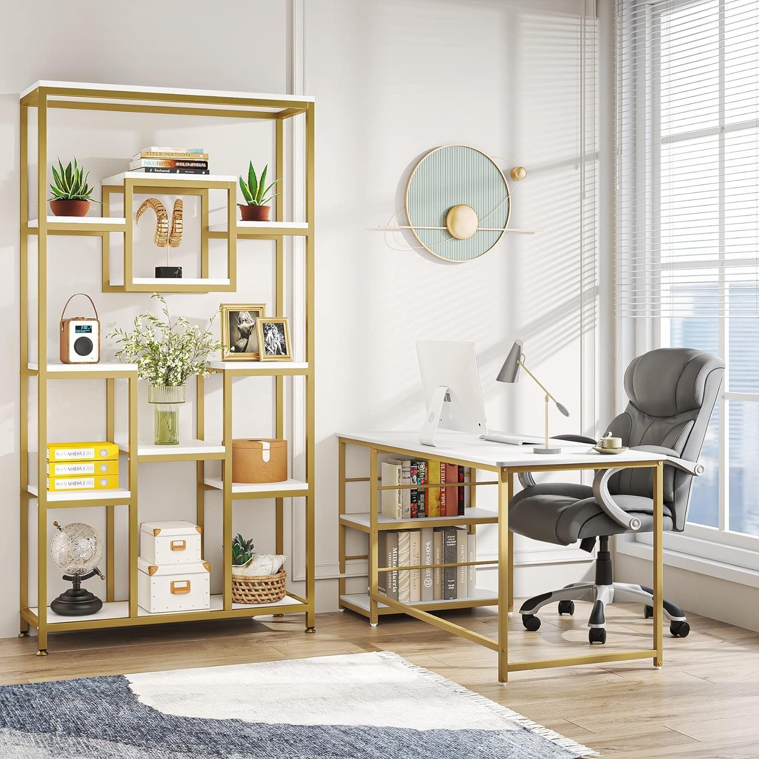 Tribesigns Bücherregal 180 cm hohes Gold-Etagen-Bücherregal günstig online kaufen
