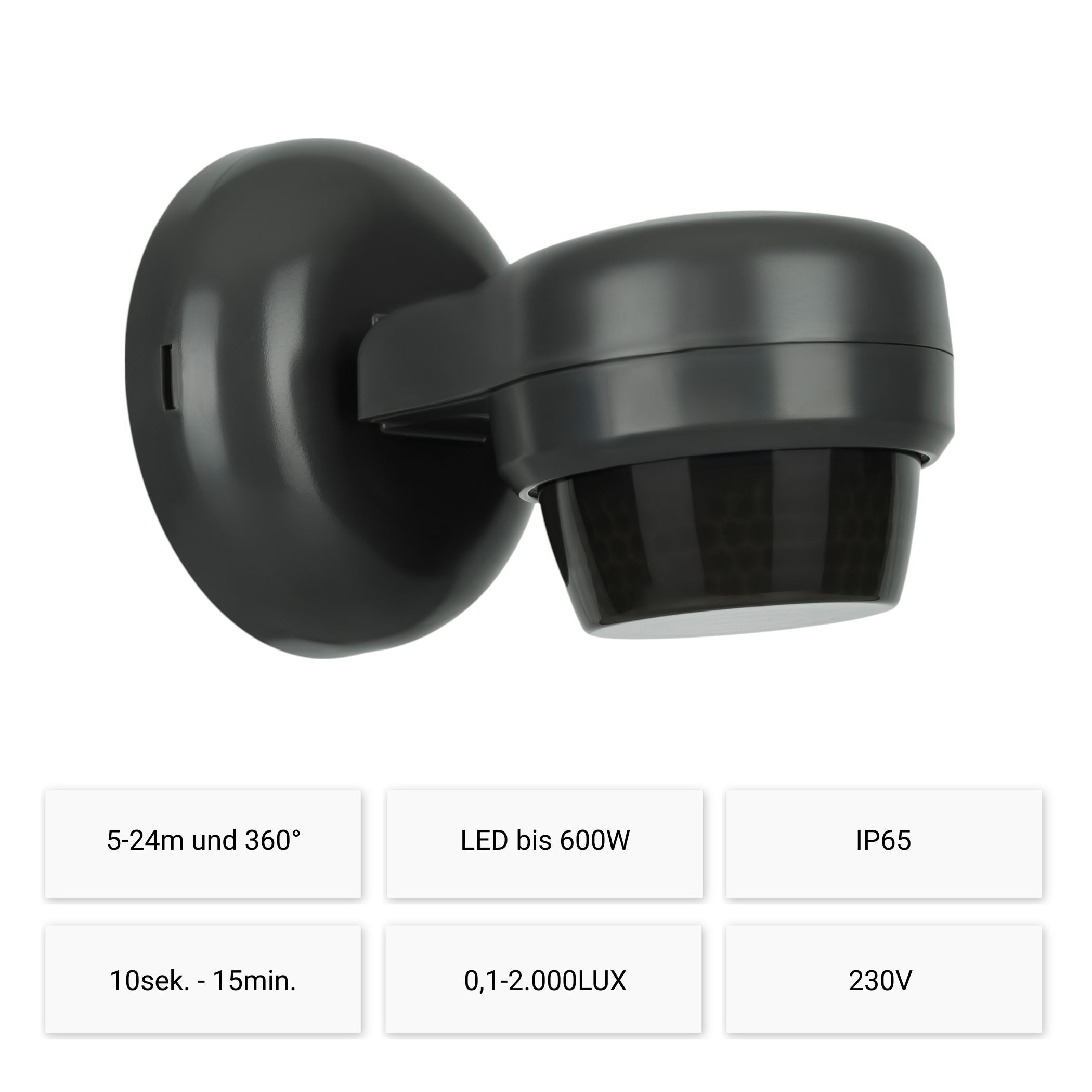 SEBSON Bewegungsmelder Infrarot Sensor Außen IP65 Aufputz Wand - Reichweite 24m 360° Winkel, (1-St), Wandmontage, Deckenmontage, schwenkbar, programmierbar, LED geeignet