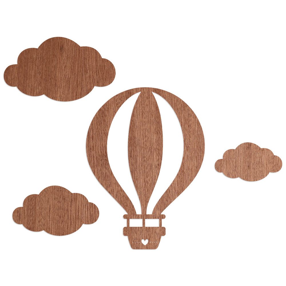 WANDStyle Wanddekoobjekt "Ballon mit Wolken" aus Holz, Mahagoni-Furnier