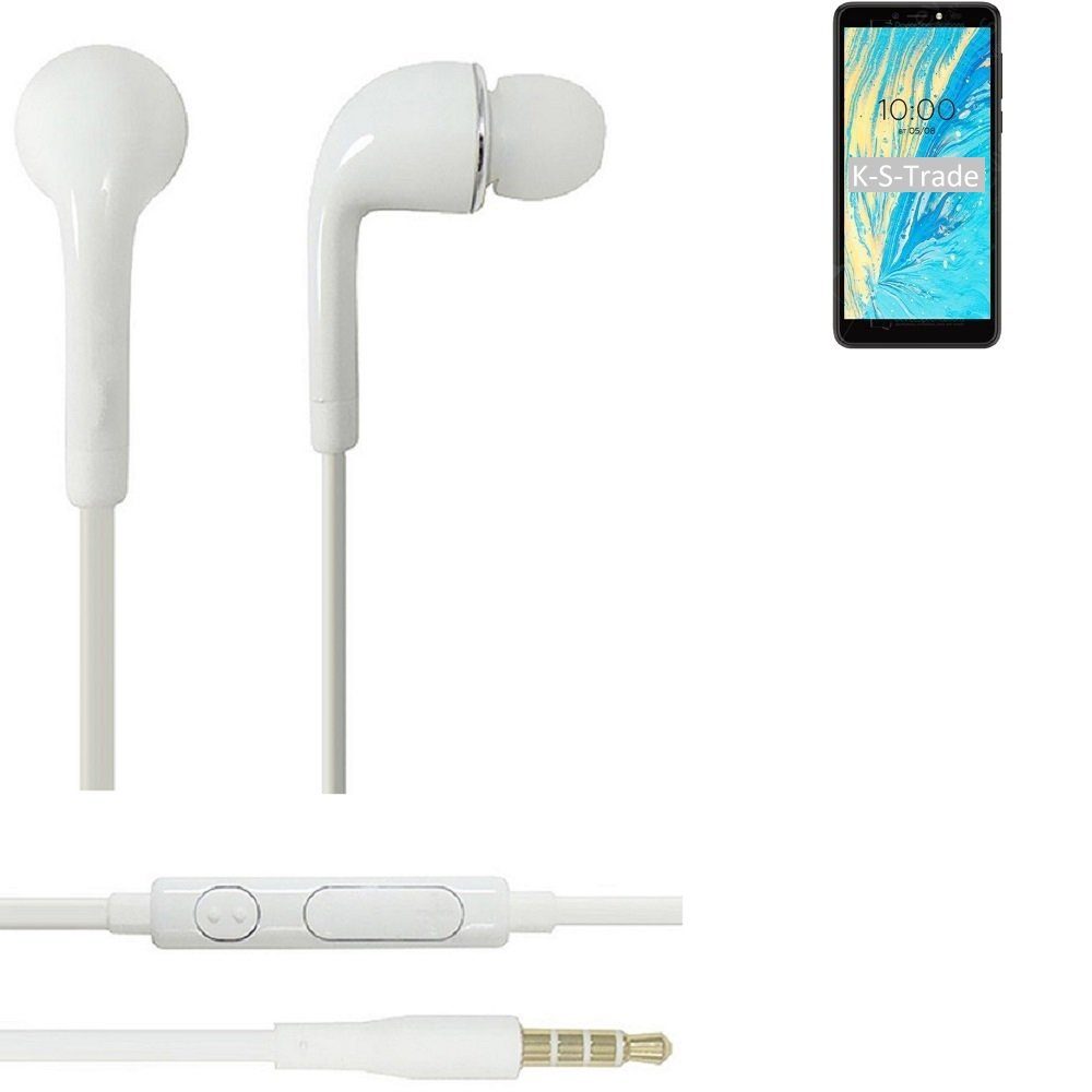 K-S-Trade für BQ Mobile BQ-5740G Spring In-Ear-Kopfhörer (Kopfhörer Headset mit Mikrofon u Lautstärkeregler weiß 3,5mm)