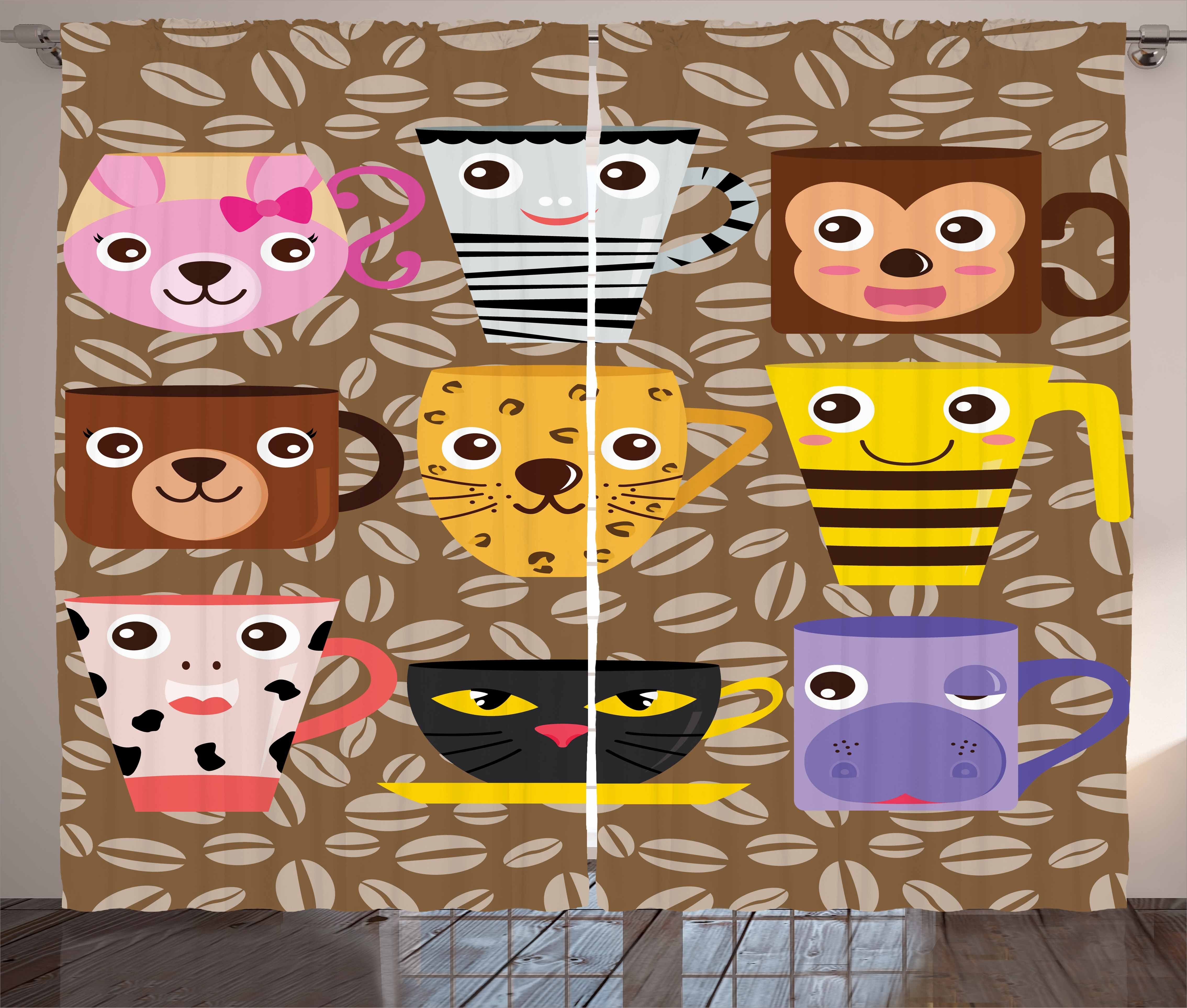 Vorhang drucken Schlaufen Gardine Tierbecher Abakuhaus, Schlafzimmer Kindergarten mit und Haken, Kräuselband