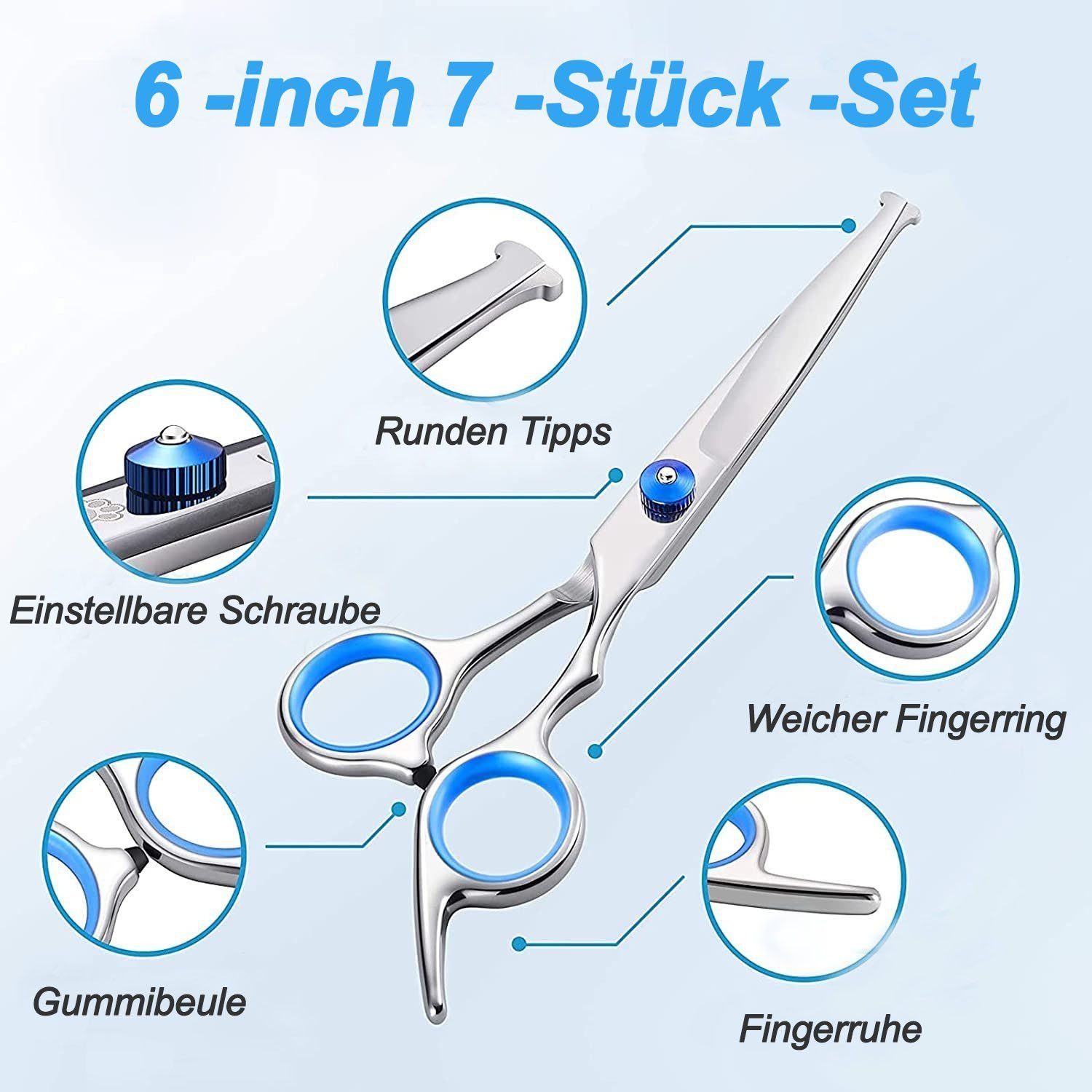 POPOLIC Scheren-Set Haarschere »Profi 6-7 Zoll Fellschere Hunde Set, (7-tlg., Hundepflegeschere), Sichere, kratzfeste Schere mit abgerundeter Spitze – Bild 2 von 5