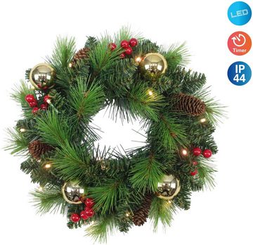 näve Dekokranz Noel, Weihnachtsdeko, Türkranz mit Kugeln, Zapfen und Beeren, LED-Weihnachtskranz mit Timer, Ø ca. 35 cm