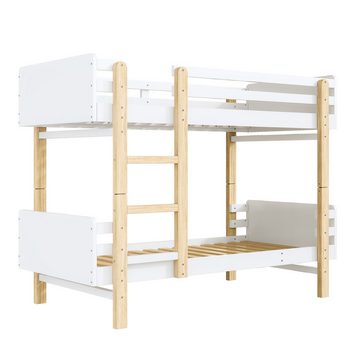 FUROKOY Etagenbett Kinderbett Bettrahmen aus Massivholz,Etagenbett 2-in-1-Kinderbett (Abnehmbares Kombinationsbett mit Geländer und Sicherheitsleitern, Bettrahmen aus Massivholz,Plattformbetten Weiß), 90 x 190cm Etagenbetten für Familien mit 2 Kindern