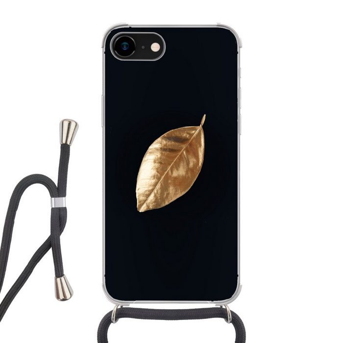 MuchoWow Handyhülle Blätter - Schwarz und Gold - Luxus - Natur - Pflanzen Handyhülle Telefonhülle Apple iPhone 8