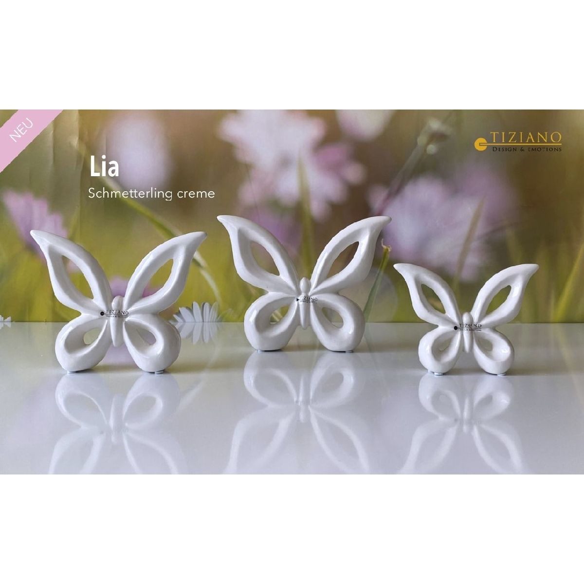 TIZIANO - DESIGN & EMOTIONS Tierfigur Keramik-Schmetterling Lia – Elegante Frühlingsdeko in Creme-Weiß