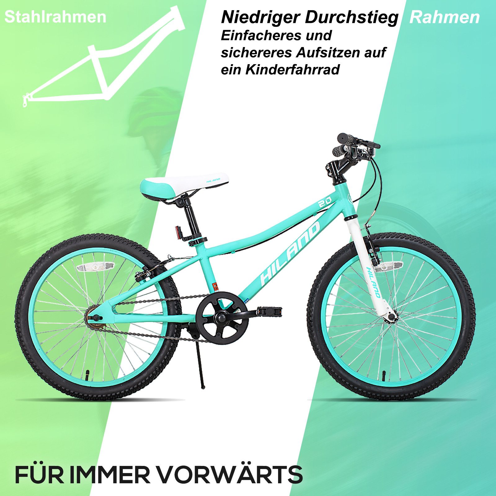 HILAND Kinderfahrrad 20 Zoll Mountainbike für Kinder,Jungen und Mädchen,Geschenk für Kinder, Hochwertiger Rahmen, Doppel-V-Bremse, Singlespeed, Weiches Sitzkissen