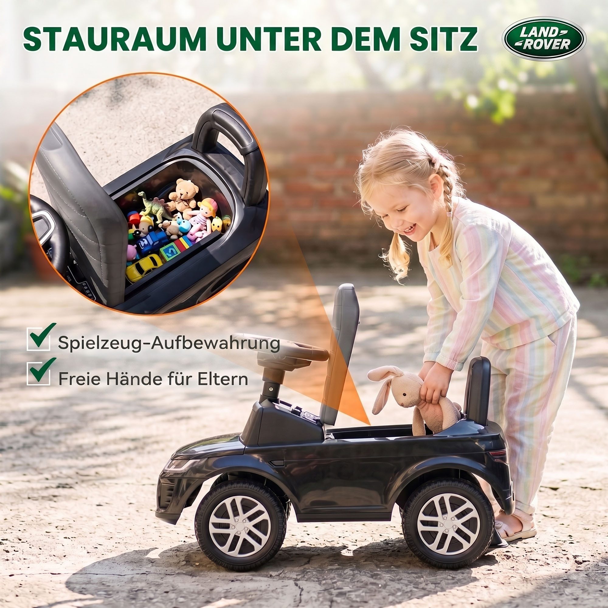AIYAPLAY Rutscher LAND ROVER DISCOVERY Kinderfahrzeug, (Set, 1-tlg., 1-tlg), für Kinder von 18-36 Monaten, Schwarz – Bild 5 von 5