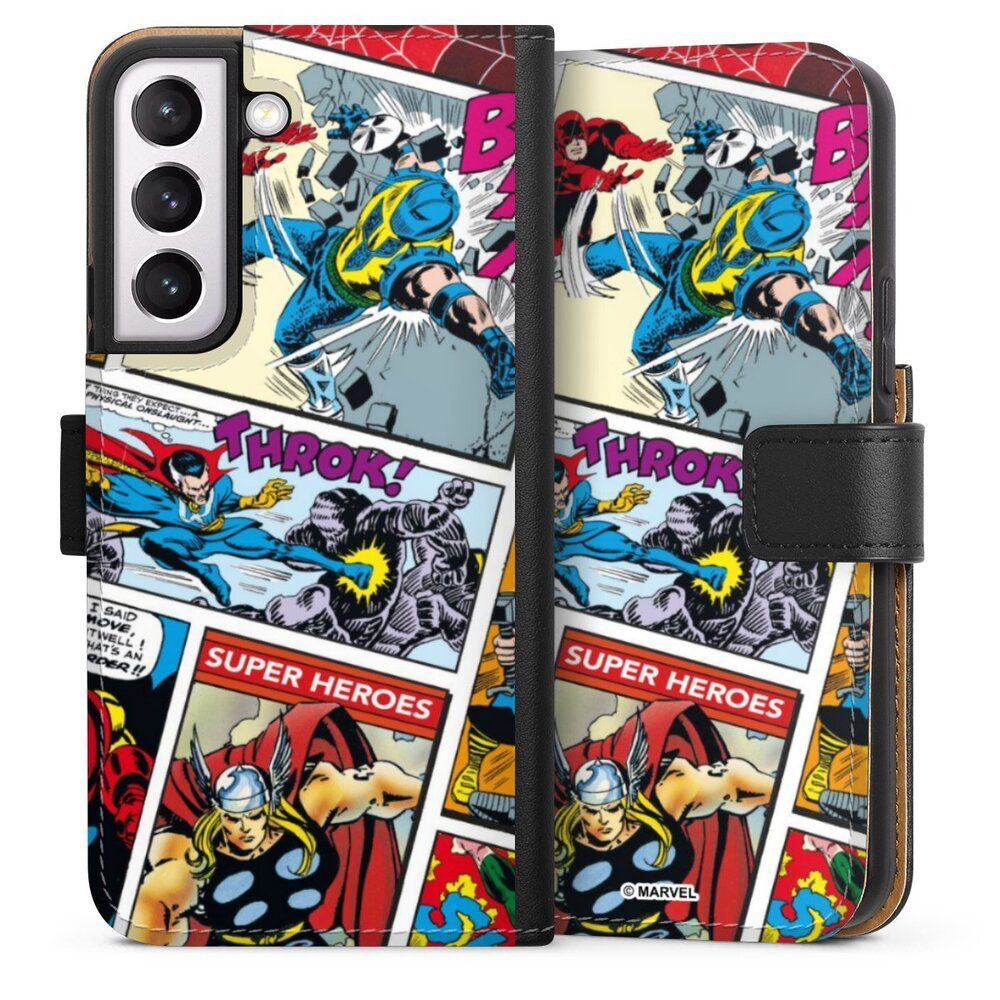 DeinDesign Handyhülle Marvel Retro Comic Blue, Samsung Galaxy S22 Hülle Handy Flip Case Wallet Cover