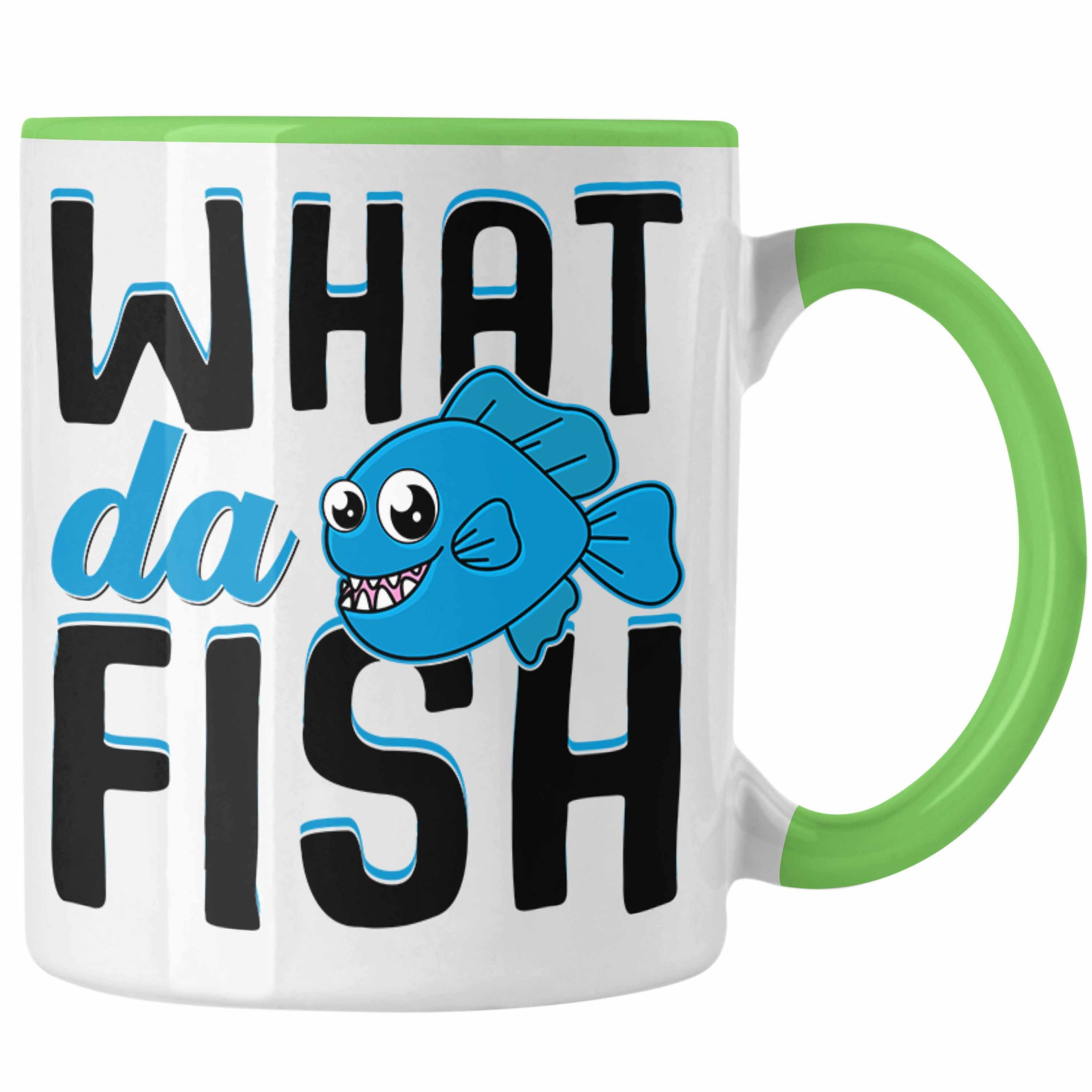 Trendation Tasse Trendation - Angler Fischer Tasse Geschenk Raubfische Hobbyangler Hecht Forelle Barsch Angeln Kaffeetasse Zubehör What Da Fisch Grün