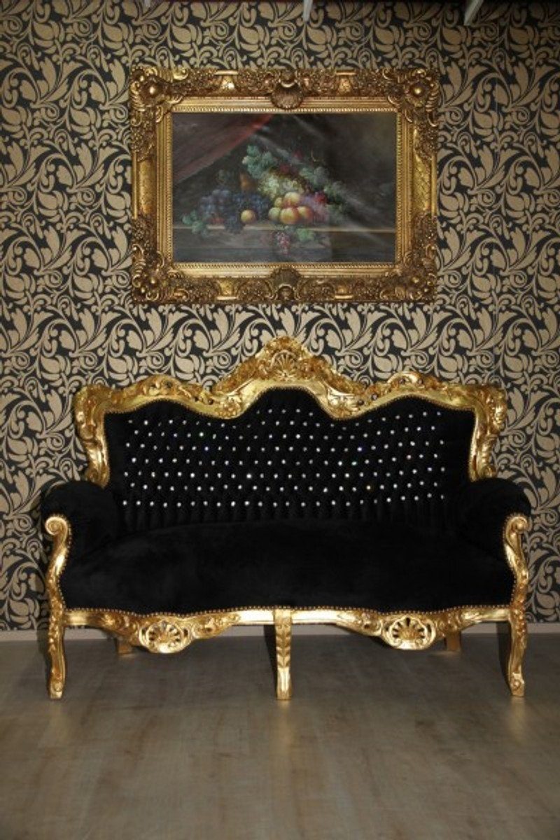 Casa Padrino 2-Sitzer Barock 2er Sofa Master Schwarz / Gold mit Bling Bling Glitzersteinen