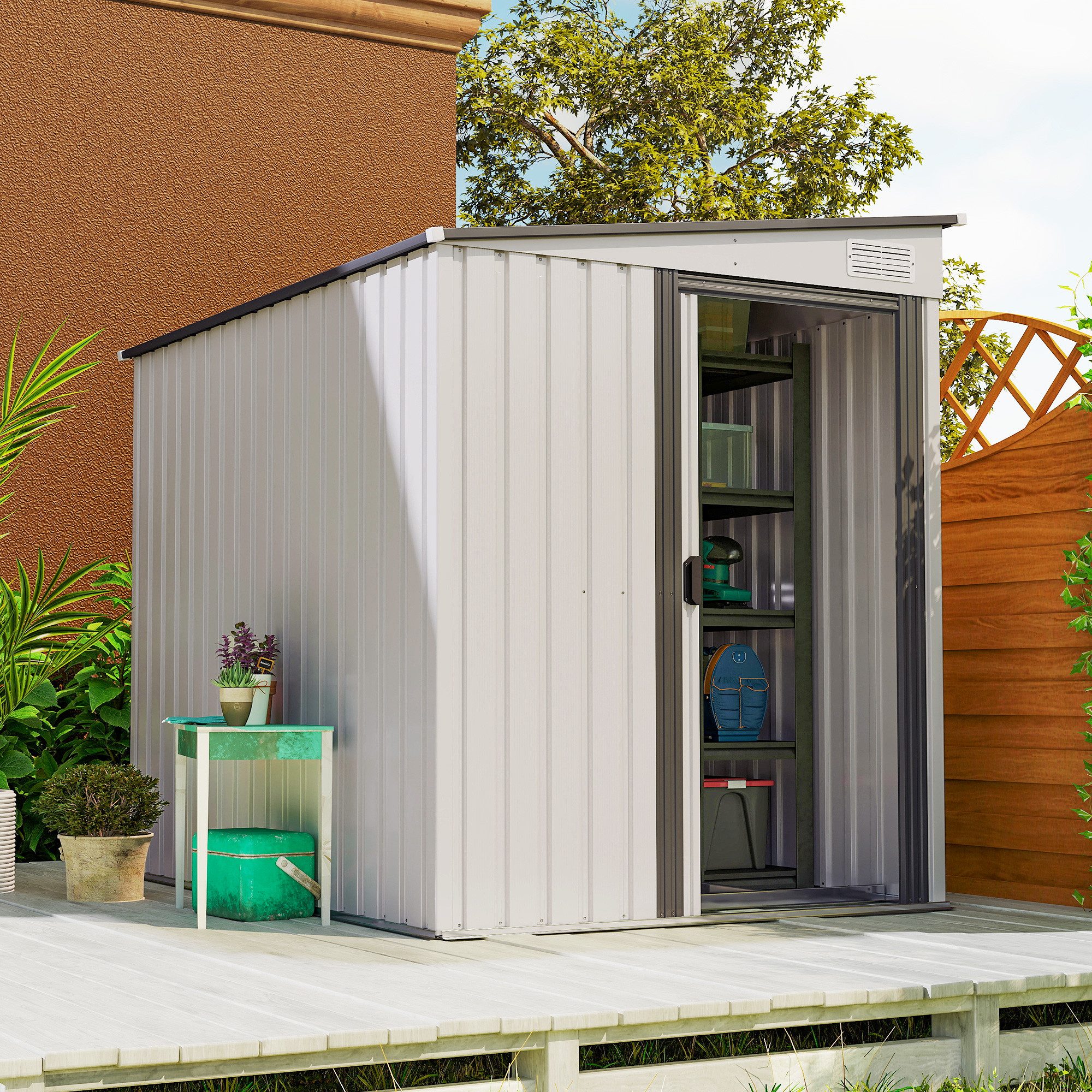 Outsunny Gerätehaus mit Pultdach, Fundament, Schiebetür, günstig online kaufen