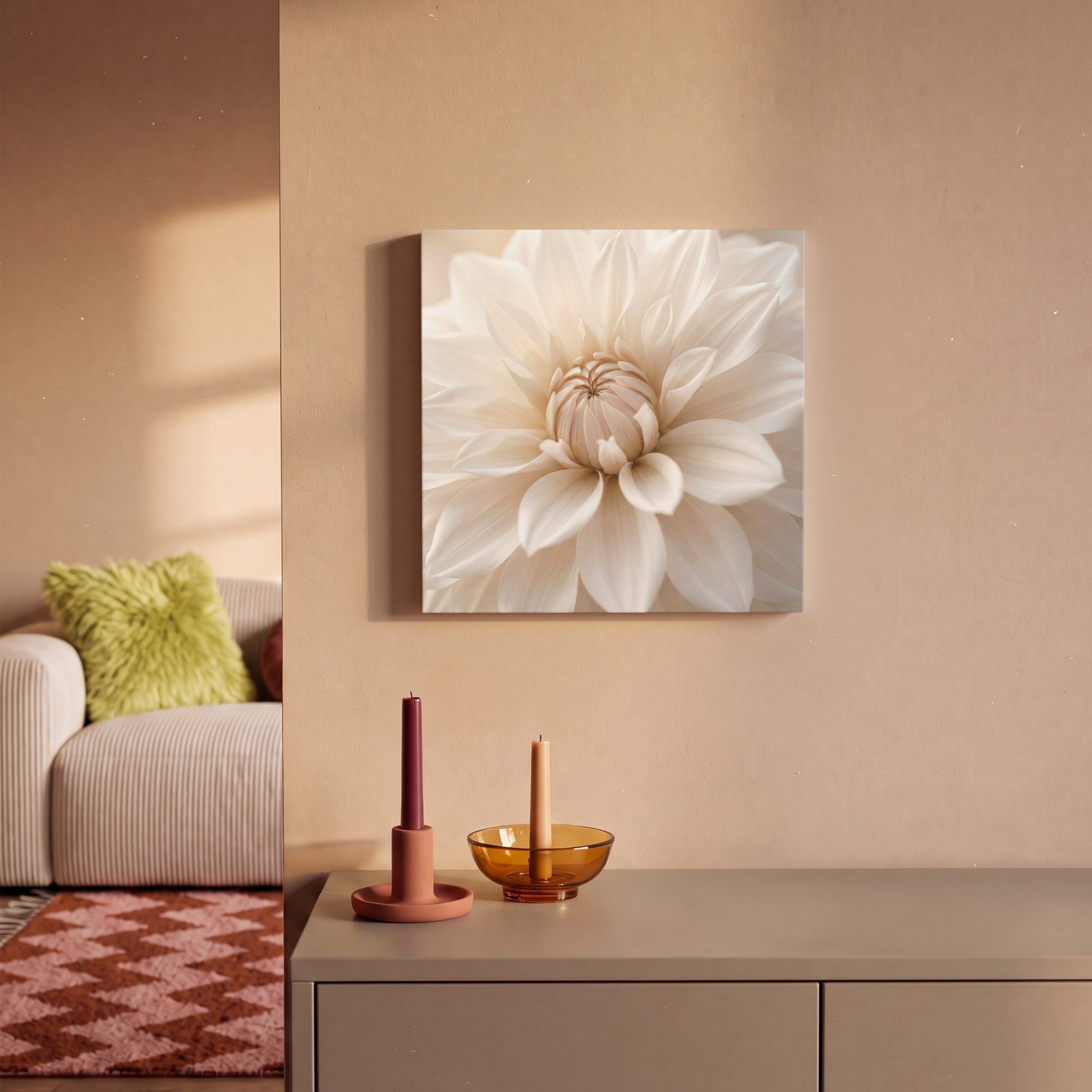 OneMillionCanvasses® Leinwandbild Blume - Dahlie - Weiß, Fotodruck (1 St), Wandbild, Deko Schlafzimmer Wohnzimmer Flur 20x20 cm – Bild 2 von 5