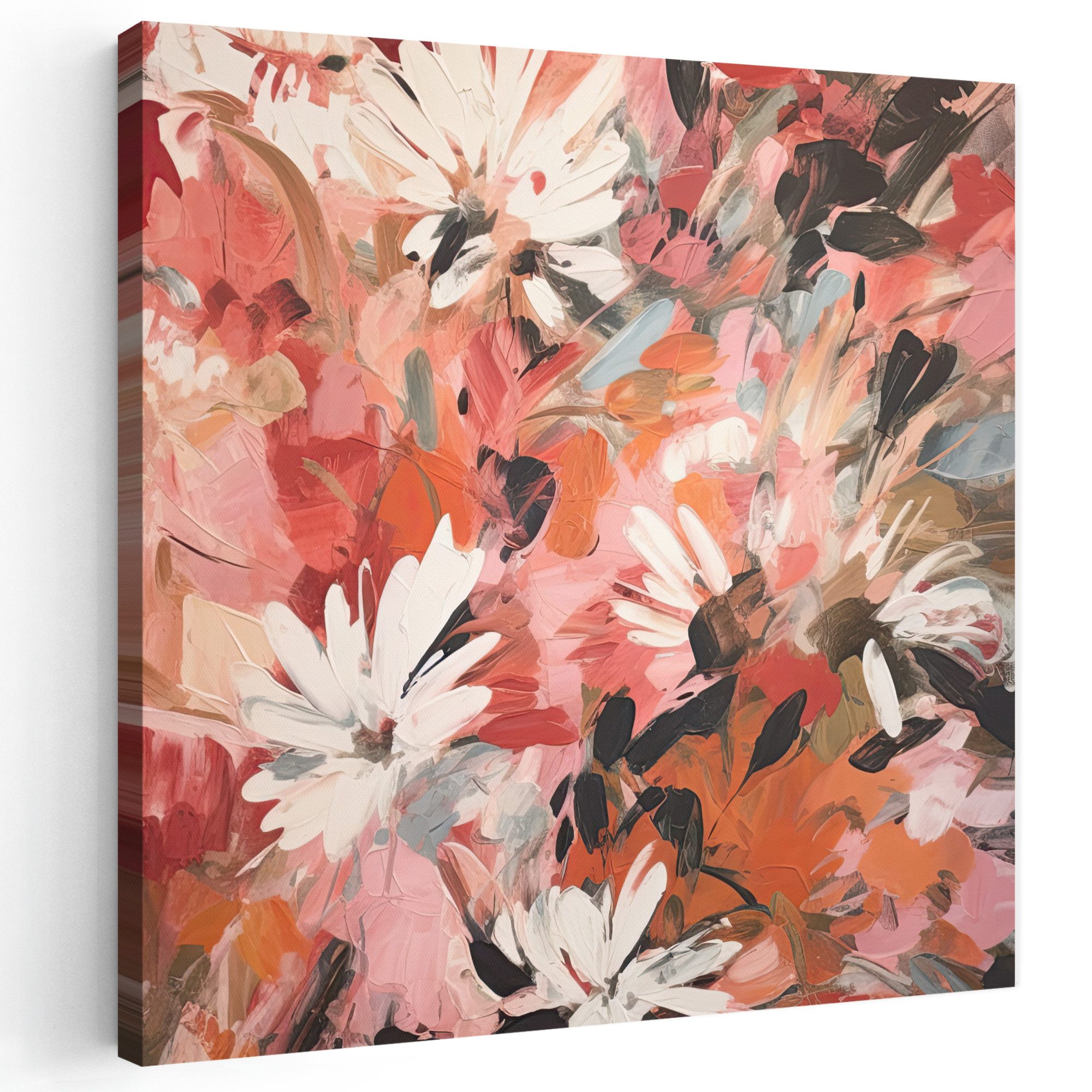 OneMillionCanvasses® Leinwandbild Blumen - Kunst - Abstrakt - Malerei, Fotodruck (1 St), Wandbild, Deko Schlafzimmer Wohnzimmer Flur 20x20 cm