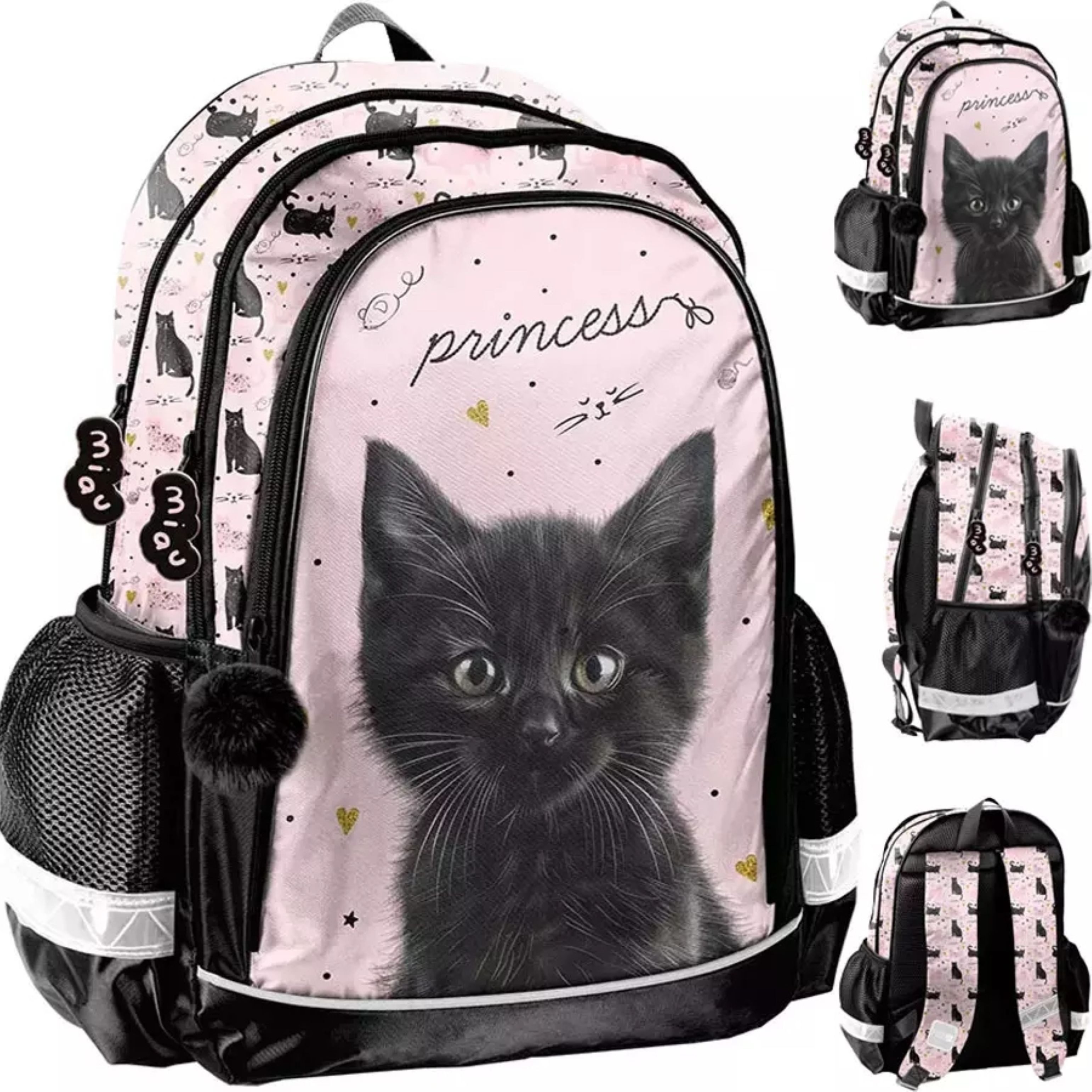 PASO Schulrucksack Paso Black Cat Schulrucksack für Mädchen Klasse 1-3 38 cm (1-tlg)