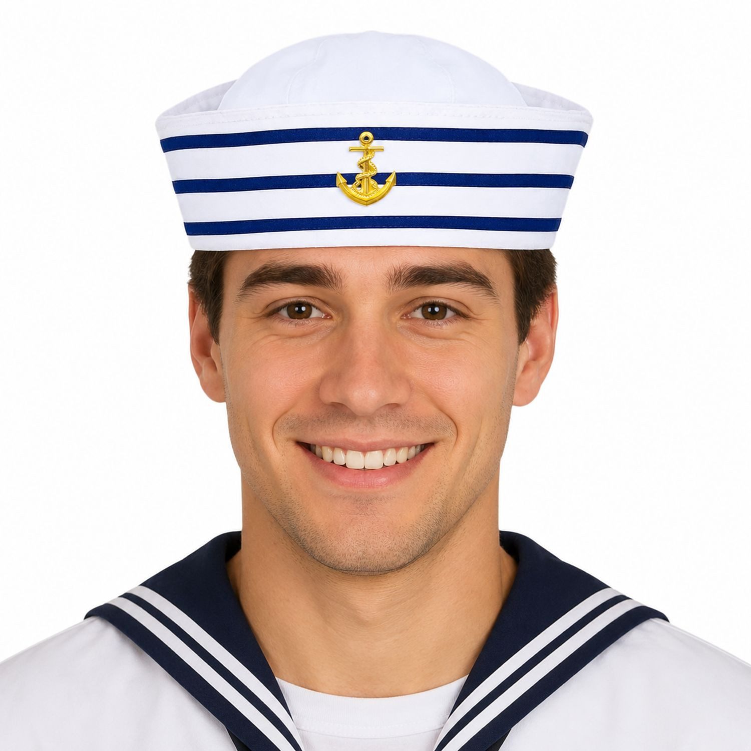Das Kostümland Kostüm Matrosen Mütze mit Anker zum Kostüm, Weiß Blau