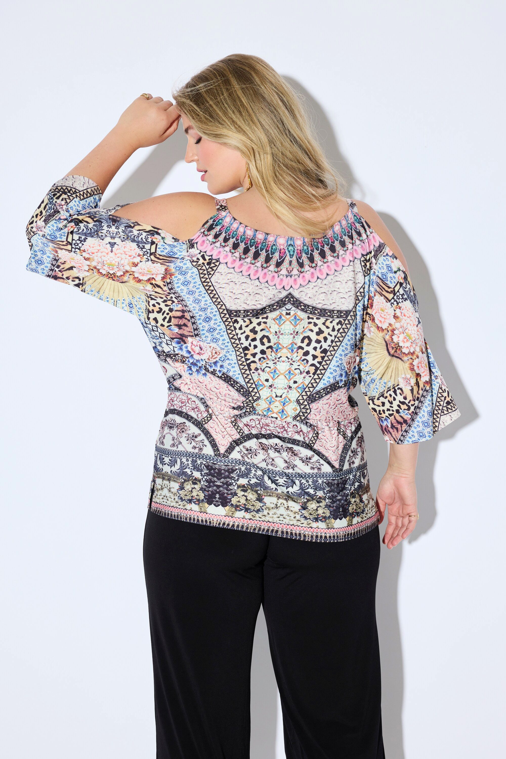 Ulla Popken Longtop Trägershirt schulterfrei Alloverdruck