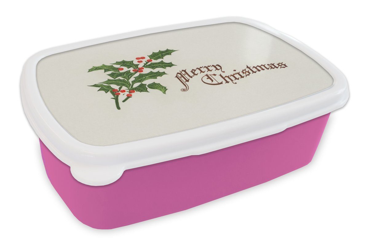Regulärer Versandhandel MuchoWow Lunchbox Kunststoff für (2-tlg), rosa Brotbox Kunst Mädchen, Hulst, Brotdose Kinder, Erwachsene, Kunststoff, - Weihnachten - Snackbox