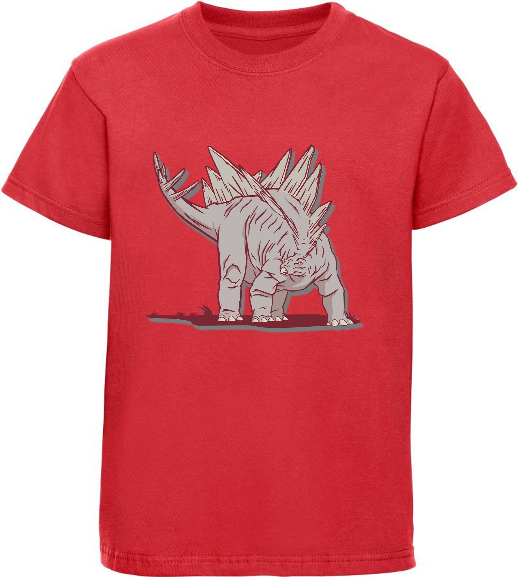 MyDesign24 Print-Shirt bedrucktes Kinder T-Shirt Dino, mit rot, blau, Baumwollshirt i88 weiß, schwarz, Stegosaurus mit