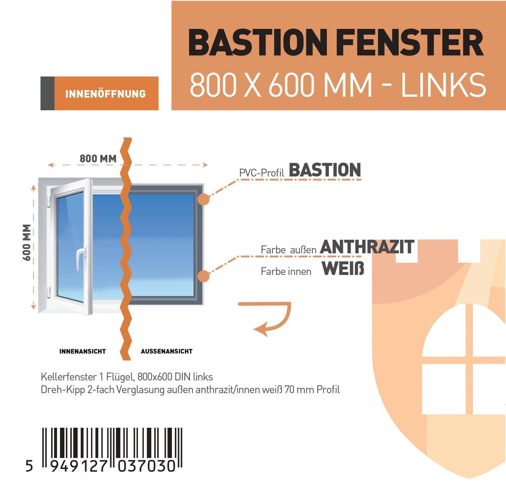 SN DECO GROUP Kellerfenster 1 Flügel, 800x600, außen anthrazit/innen weiß, 70 mm Profil, (Set), RC2 Sicherheitsbeschlag, Hochwertiges 5-Kammer-Profil