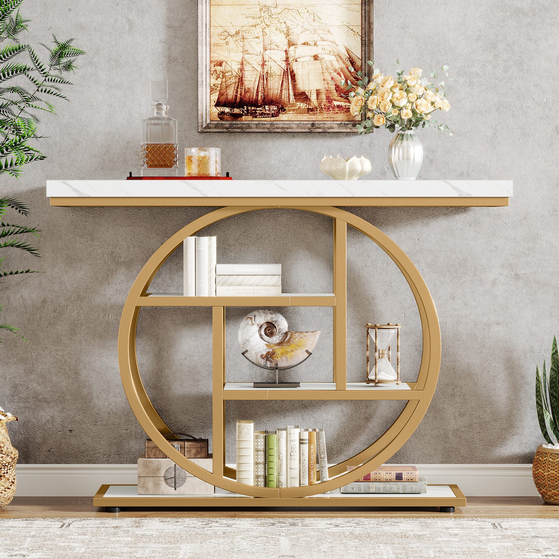 Tribesigns Konsolentisch industrieller Sofatisch mit 4 Ablageflächen für Wohnzimmer 105x30x80cm (1 x Vintage Konsolentisch - 1 x Zubehörbeutel - 1 x Anleitung), – Bild 3 von 5