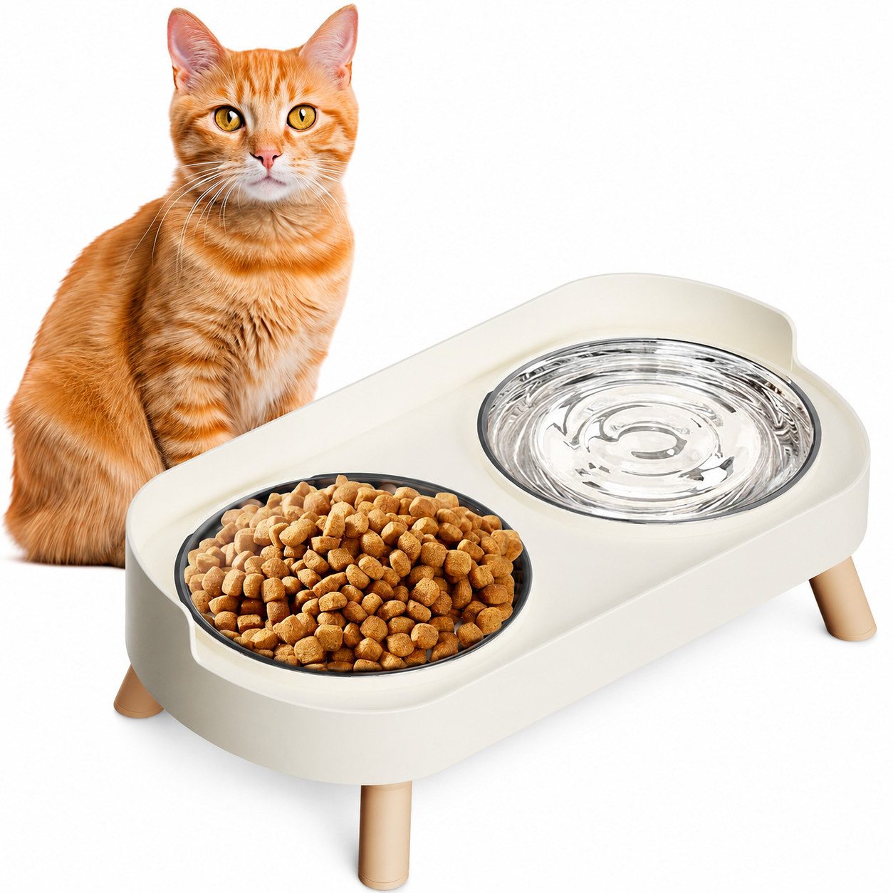 AIMAX Futterstation Futternapf Katzennapf und Hundenapf Erhöht mit Ständer und 2 Näpfen, Edelstahl, für kleine Hunde & Katzen,erhöhter Futterspender