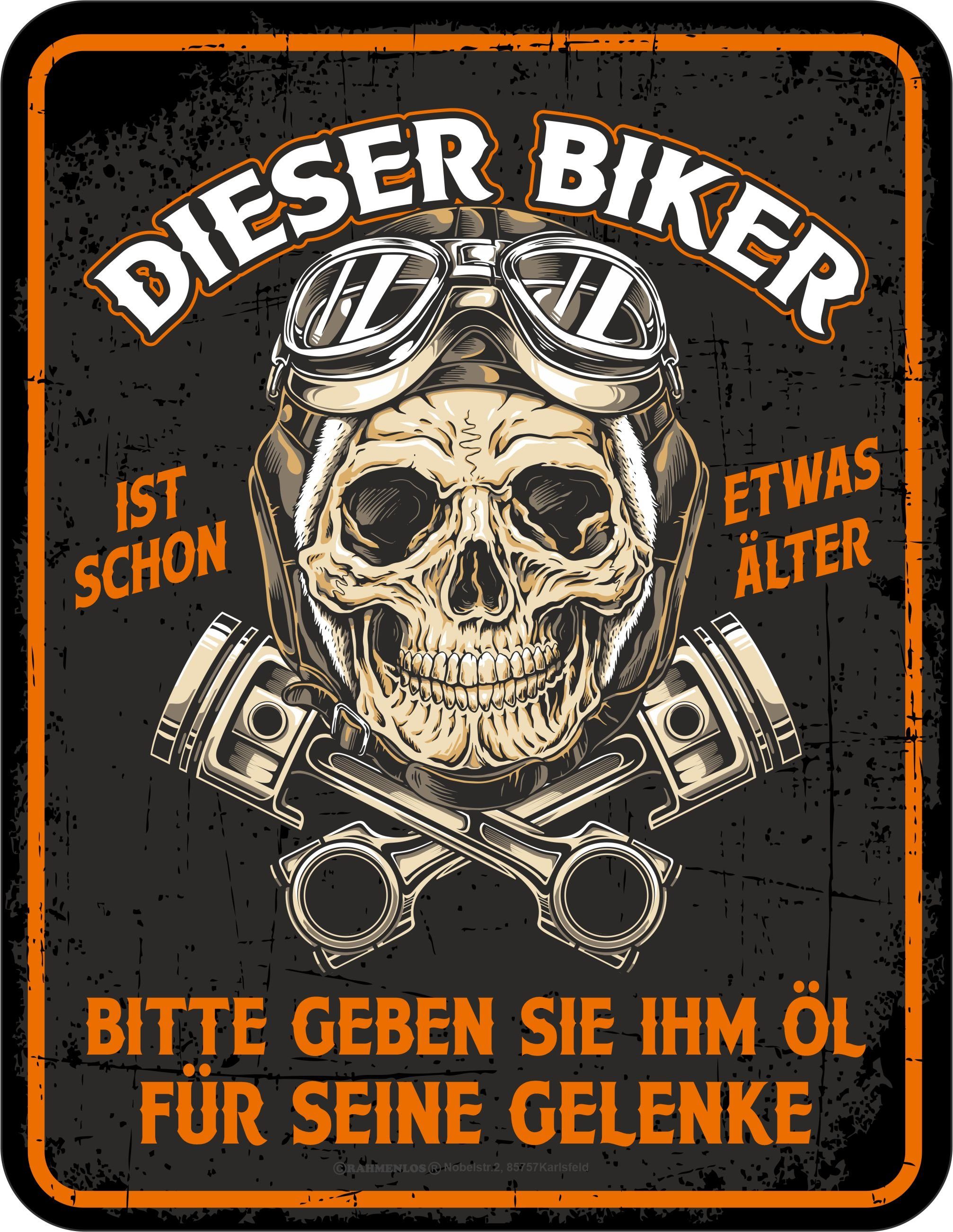 RAHMENLOS® Metallschild für ältere Motorradfahrer: Dieser Biker ist schon etwas älter