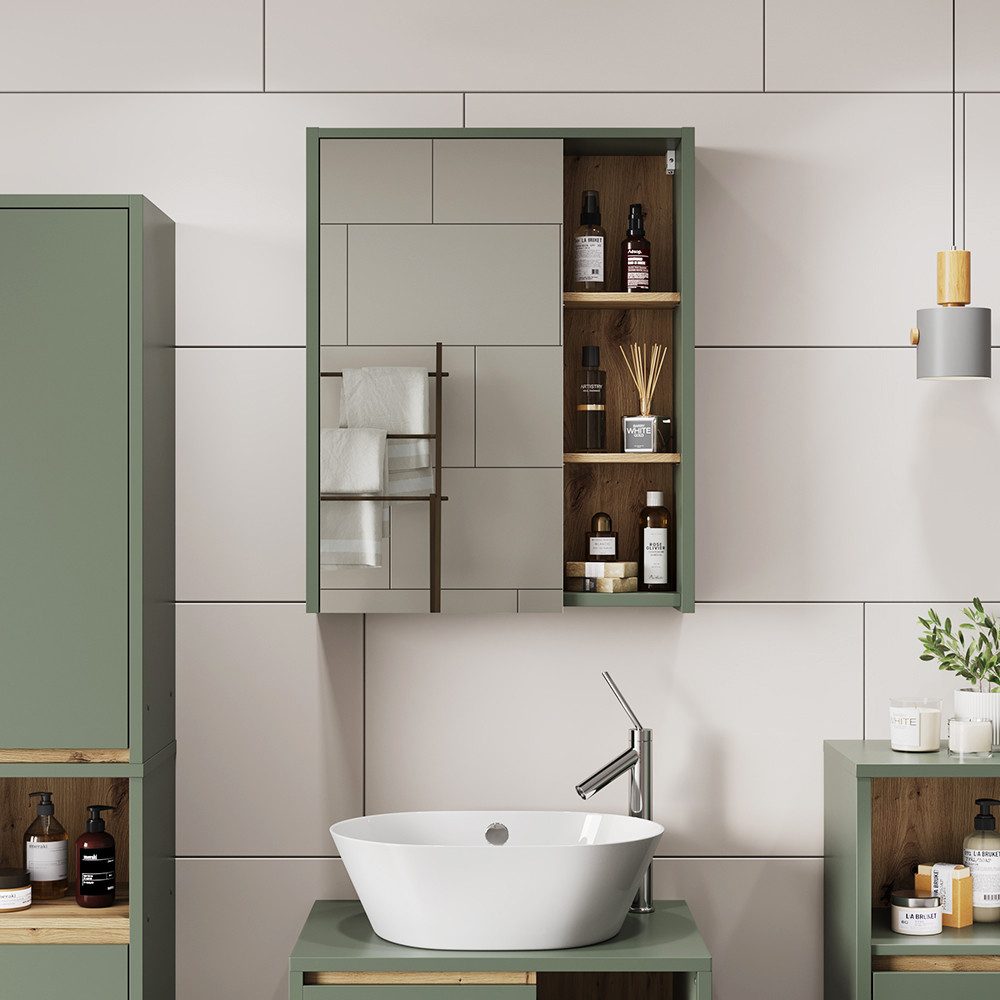 Vicco Badezimmerspiegelschrank Viola, Grün/Artisan, 60 x 75 cm mit offenen Regalen (1-St)