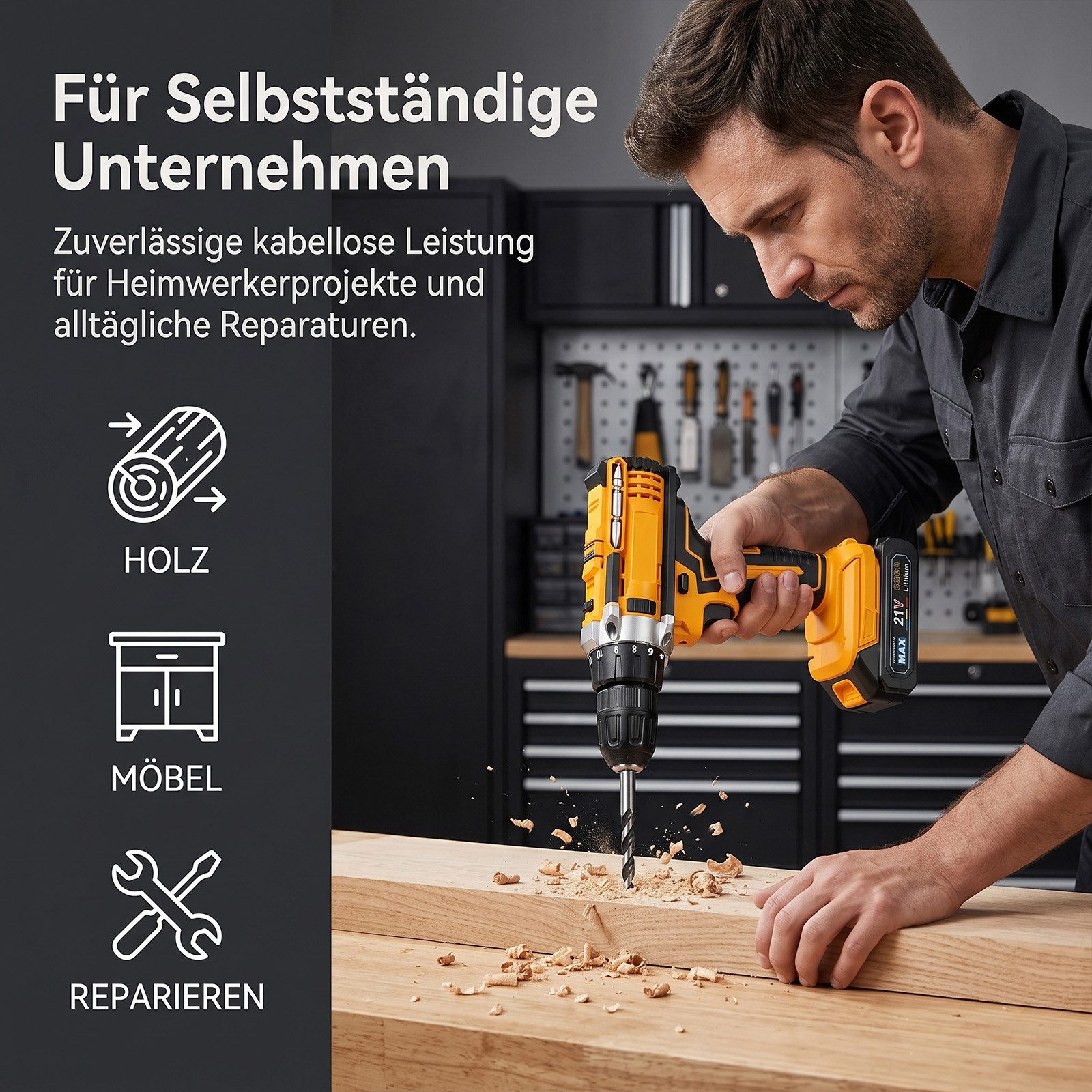 AKKEE Akku-Bohrschrauber Akkuschrauber und Bohrschrauber, Akku-Schrauber, Akkuschrauber Set, max. 1850 U/min, mit 2 x 2000mAh Akkus