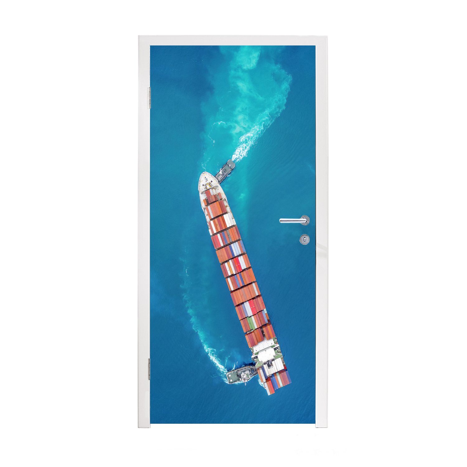 MuchoWow Türtapete Schiff - Container - Wasser - Meer, Matt, bedruckt, (1 St), Fototapete für Tür, Türaufkleber, 75x205 cm