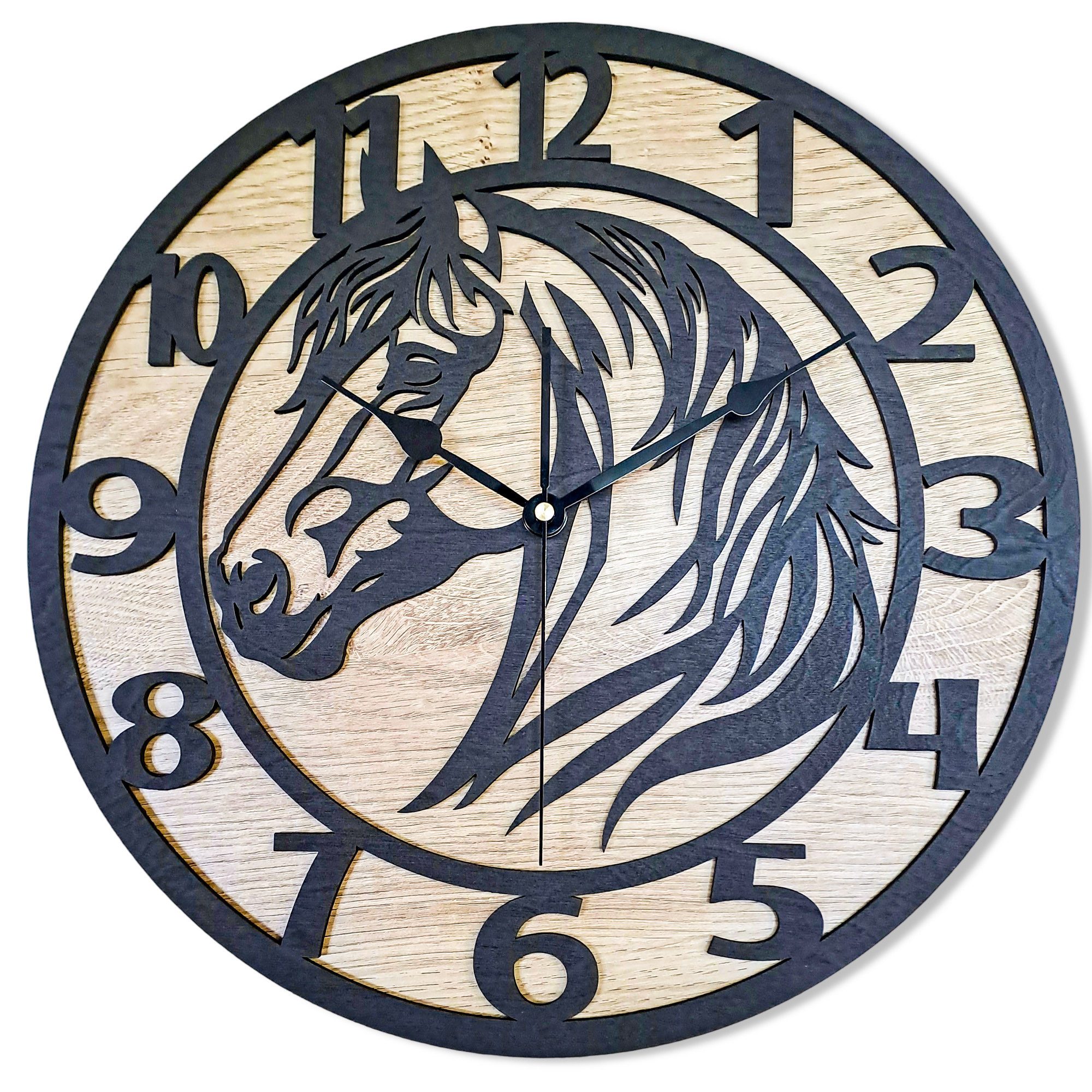 ORNAMENTI Wanduhr Pferd, Wanduhr für Pferdeliebhaber, handmade, 3 Grossen, holz (ohne Ticken, hingucker, Wanduhr, 3 Grossen 40, 50, 60 cm)