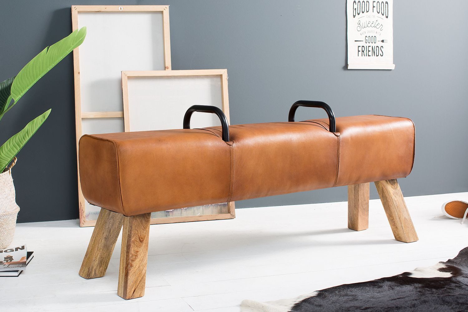 Licht-Erlebnisse Sitzbank SAMMEA, Sitzbank mit Fußstütze Design Bank Esszimmer Leder Holz Upcycling 134