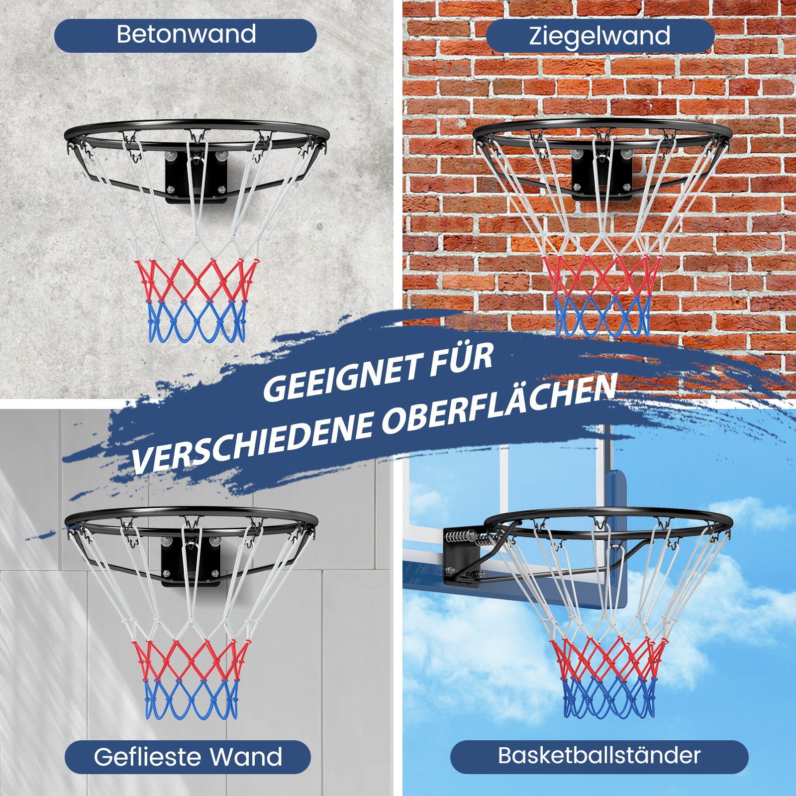 COSTWAY Basketballkorb, Ø45cm Basketballring mit Netz