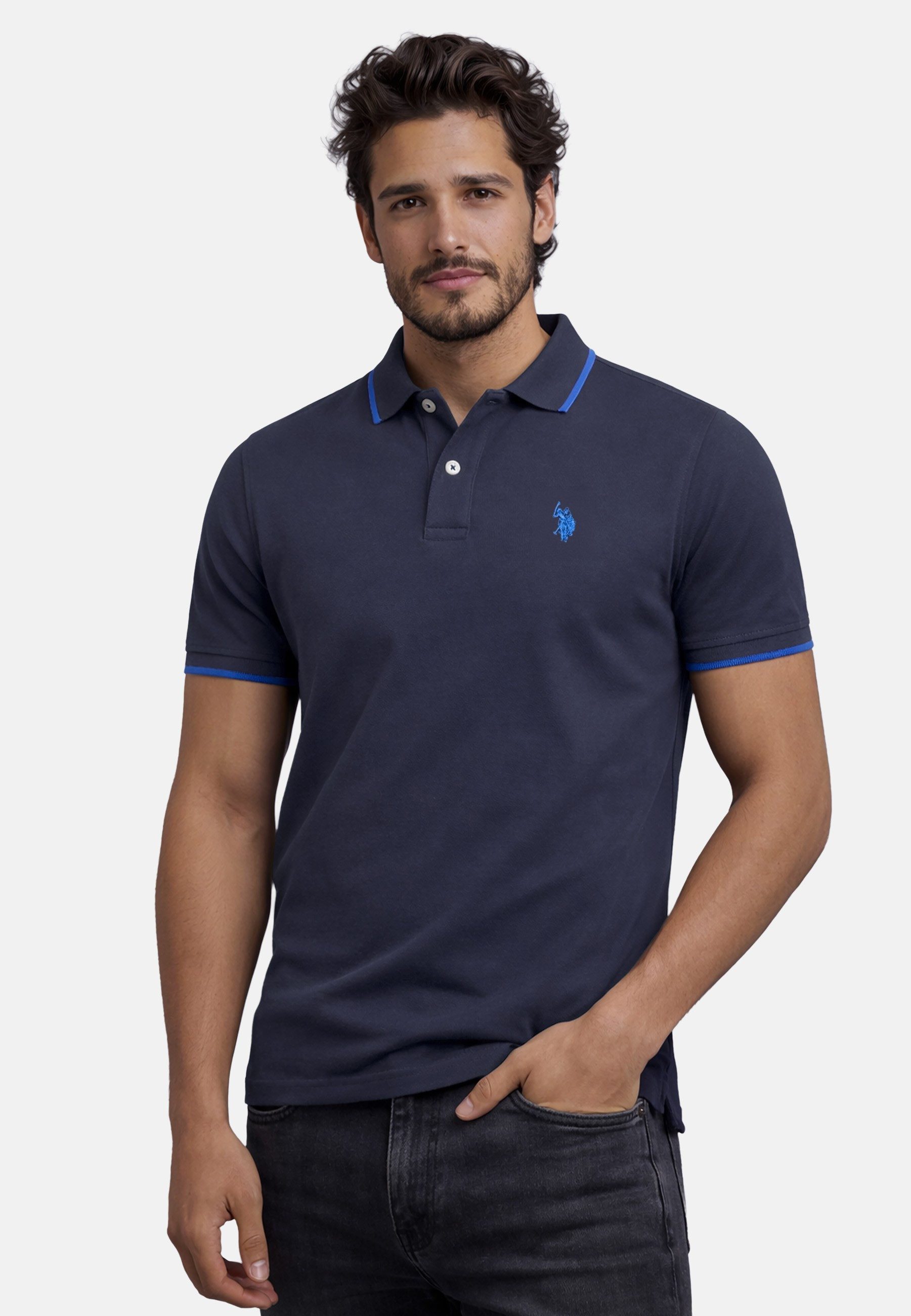 U.S. Polo Assn. Poloshirt USTristaan Klassisches Shirt mit Knopfleiste und Logostickerei Herren Piqué aus Baumwolle mit Kontraststreifen