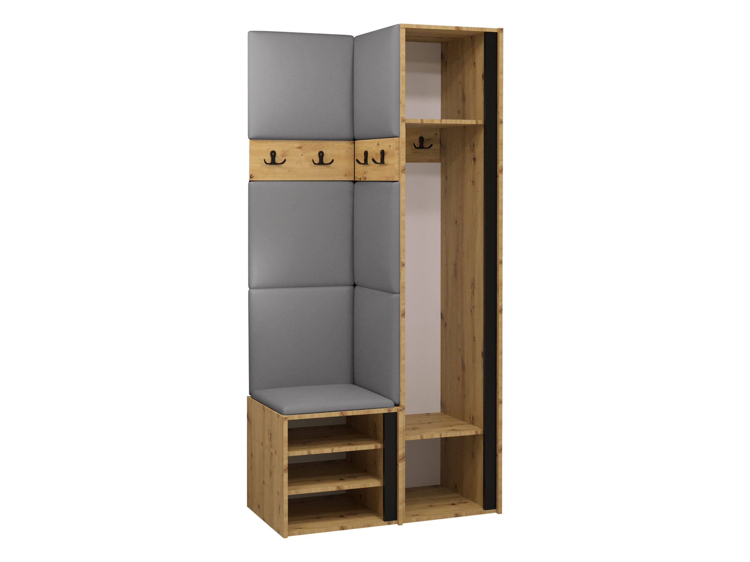 MIRJAN24 Garderoben-Set Orion XXIV, (Komplett-Set, Schuhschrank, Kleiderschrank, 2x Kleiderhakenbrett, 7x Paneel 42x42), Auswahl aus Fronten und Polsterplatten