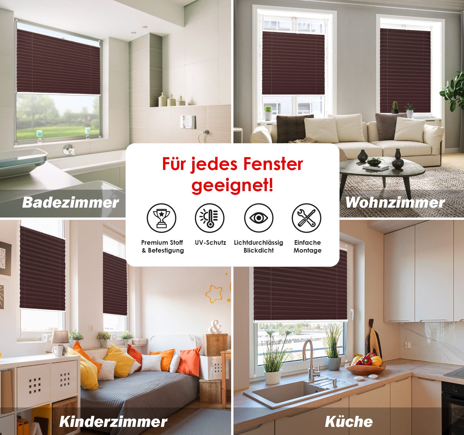 DomDeco Plissee "Calura", blickdicht, Ohne Bohren, Klemmfix, Sicht- und Sonnenschutz, ohne Bohren, Klemmfix, Fixmaß, Klemmträger