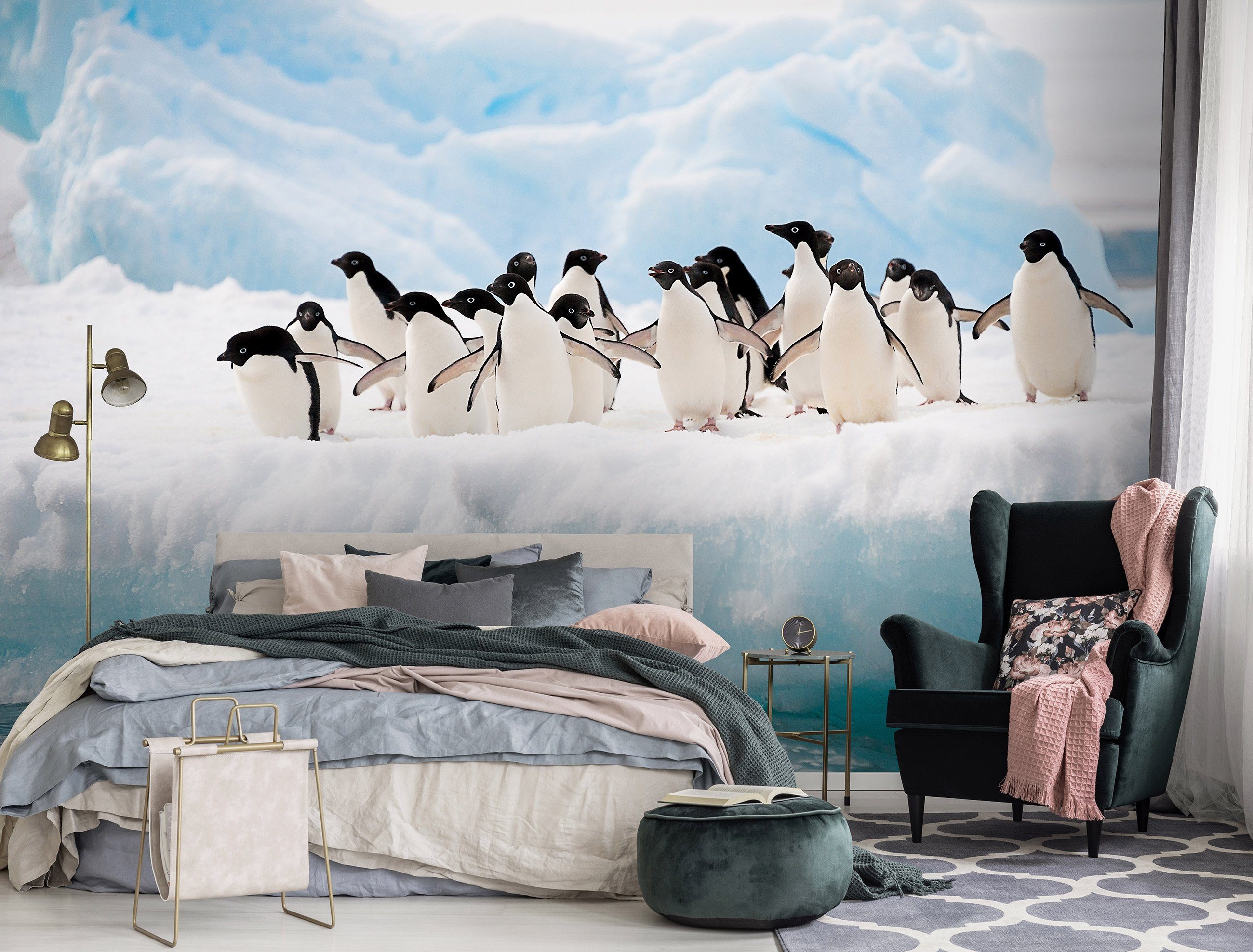 Gletscher Antarktis Tapete Fototapete Wallarena Kleister cm, Glatt, Tapete Pinguine inklusive Wohnzimmer 254x184 Schlafzimmer Tiere,