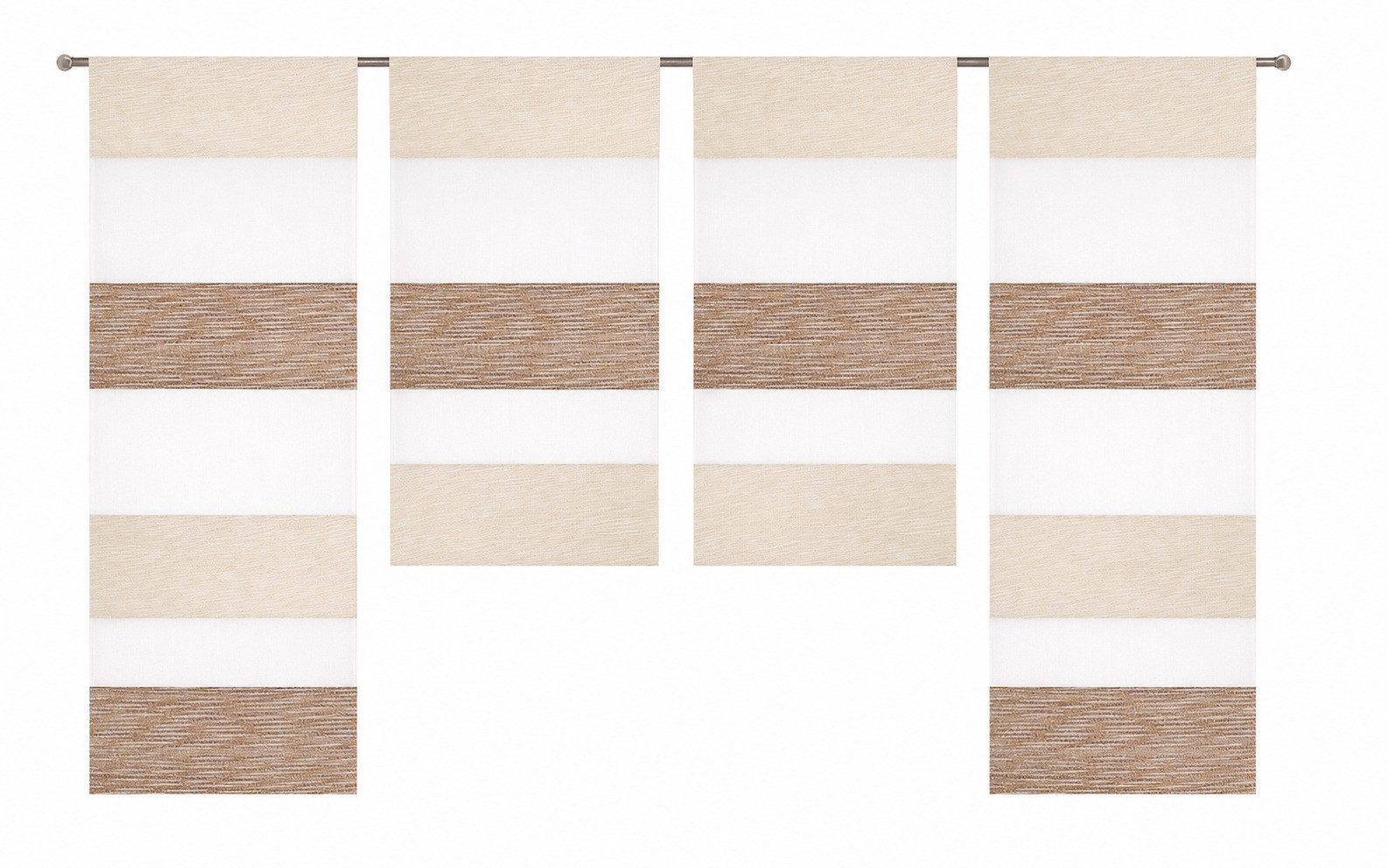Clever-Kauf-24 Scheibengardine 4-teiliges Mini-Flächenvorhang-Set in beige weiß 2291-13 (4 St), Stangendurchzug, halbtransparent, Store