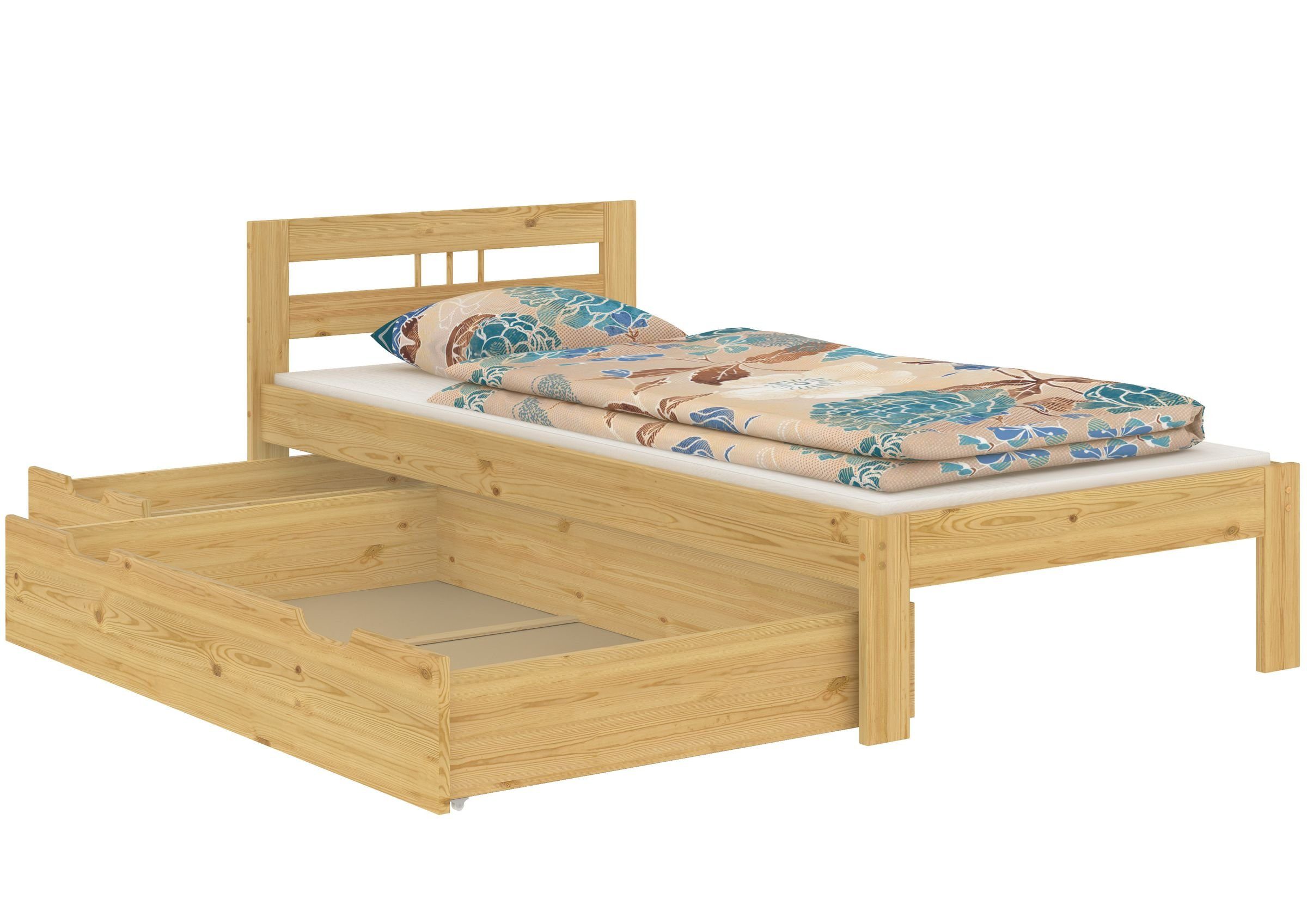 Bett ohne Zubehör, 80x200 Jugendbett ERST-HOLZ Kiefer Massivholzbett Einzelbett Natur lackiert Kieferfarblos