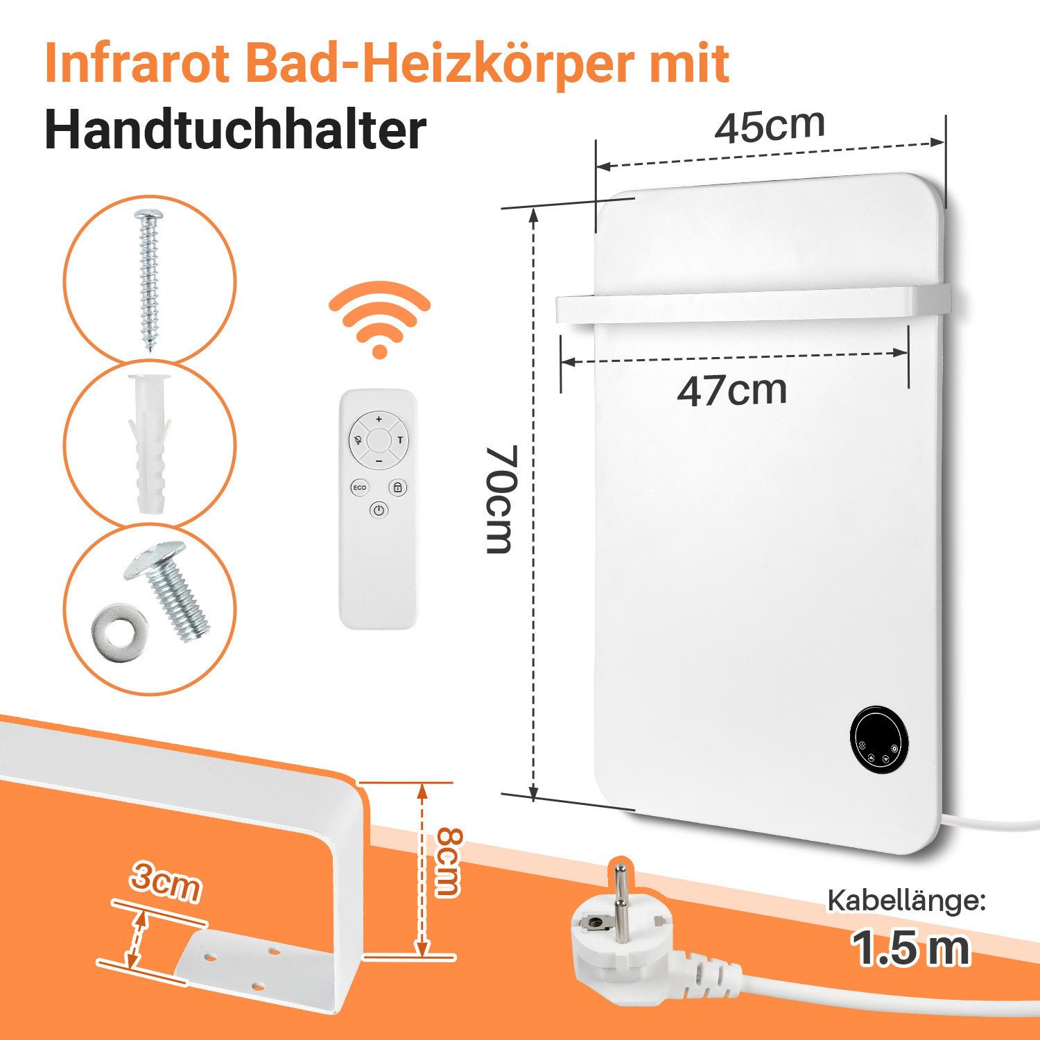 Clanmacy Infrarotheizung Infrarotheizung 400W Stand/Wandmontage Fernbedienung Smart App fähig.