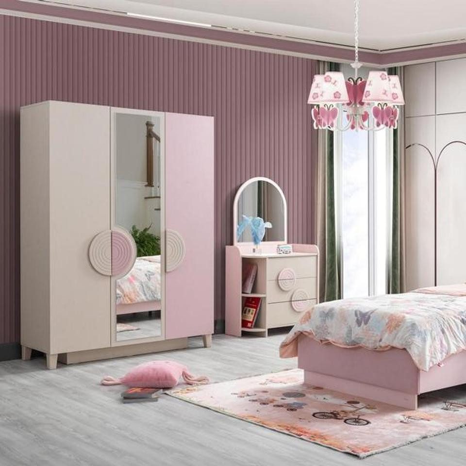 JVmoebel Kleiderschrank Kinderzimmer Set Rosa Holzwerkstoff mit Kleiderschrank und Kommode (1-St., Kleiderschrank, Kommode) Made in Europe