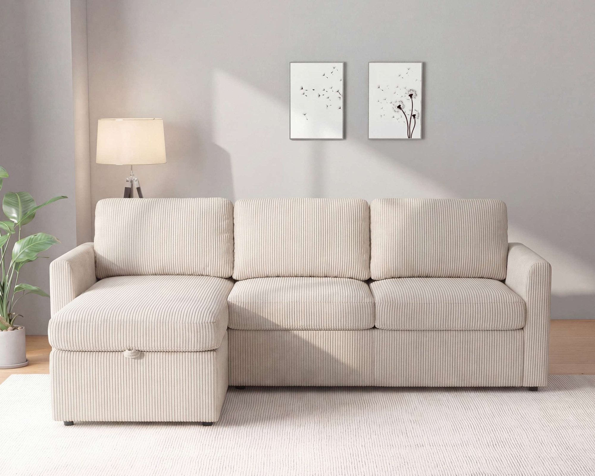 Dorel Home Ecksofa NORDHUS, L-Form, 200 cm, Recamiere rechts/links montierbar, mit Stauraum, softer Cord-Bezug