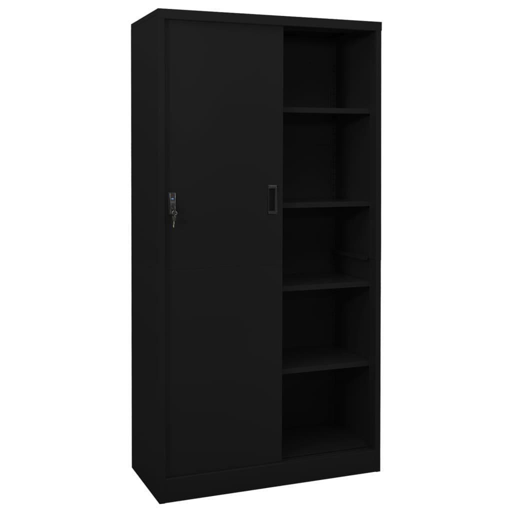 (1-St) mit cm 90x40x180 Schwarz vidaXL Fächerschrank Schiebetür Büroschrank Stahl