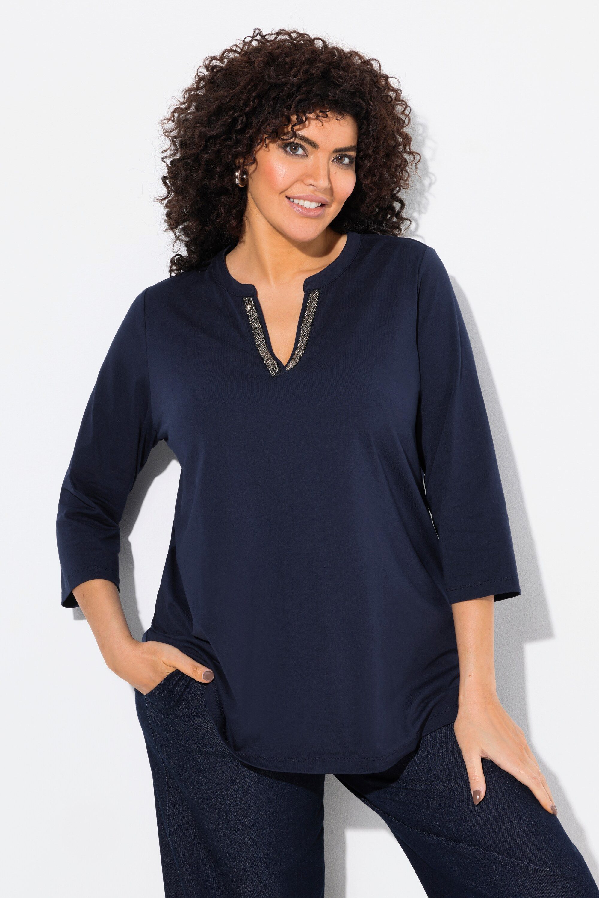 Ulla Popken Longshirt Longshirt A-Linie Tunika-Ausschnitt günstig online kaufen