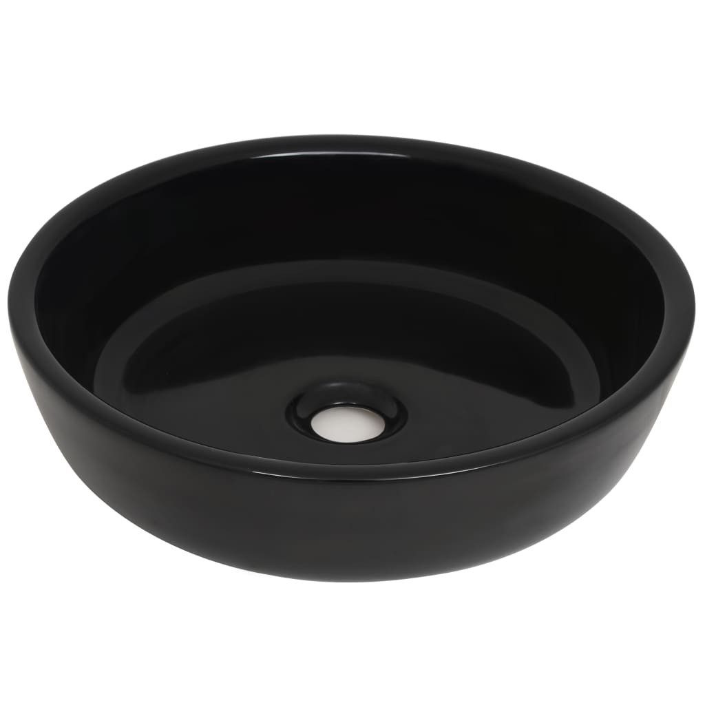 vidaXL Waschbecken Waschbecken Keramik Rund Schwarz 42x12 cm