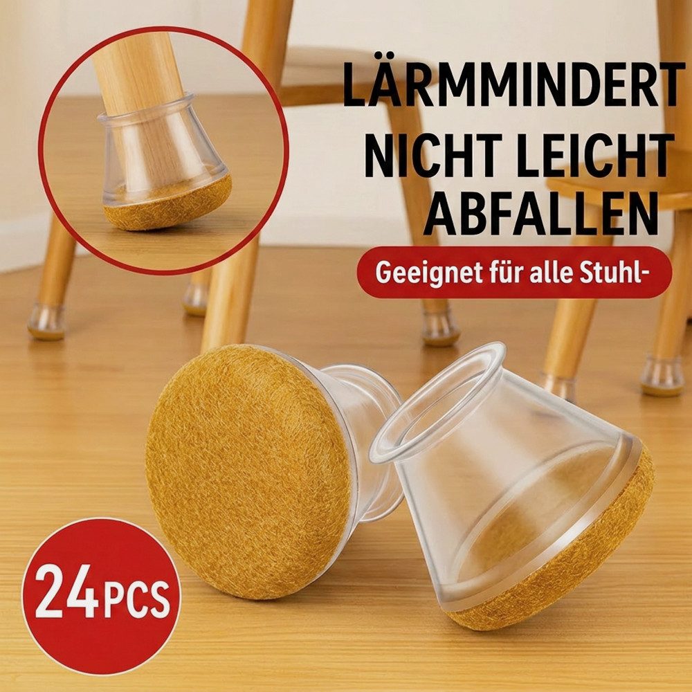 JASLIFE Stuhlbezug 24 Stück Stuhlbeinschoner Stuhlbeinkappen mit Filz, Stuhlgleiter Filz, Bodenschonend, rutschfest & leise ideal für Fliesen, Parkett, Laminat