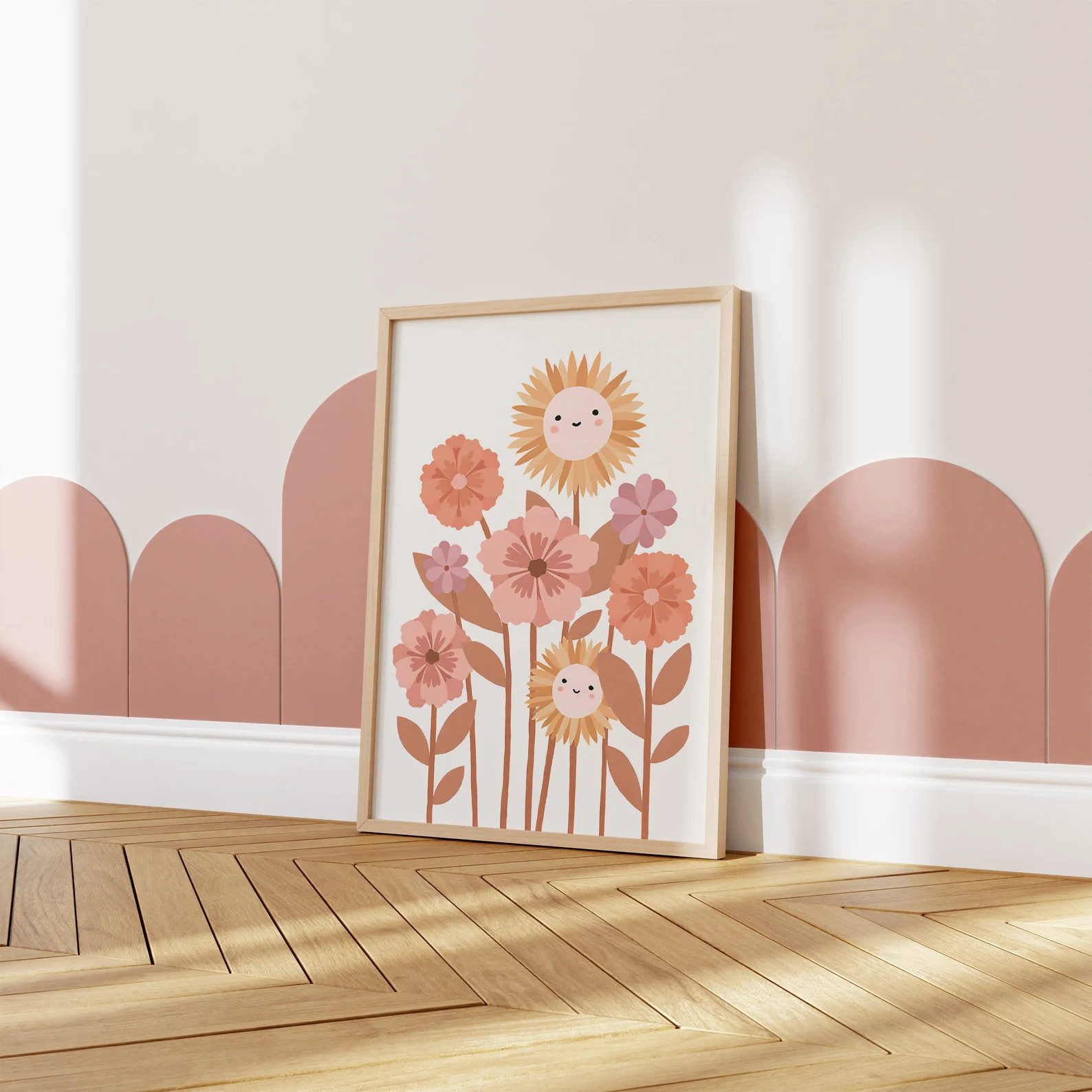 JUSTGOODMOOD Poster Premium ® Sonne Blumen Regenbogen Sonne Kinderzimmer, Wolke (1 St), verschiedene Größen verfügbar